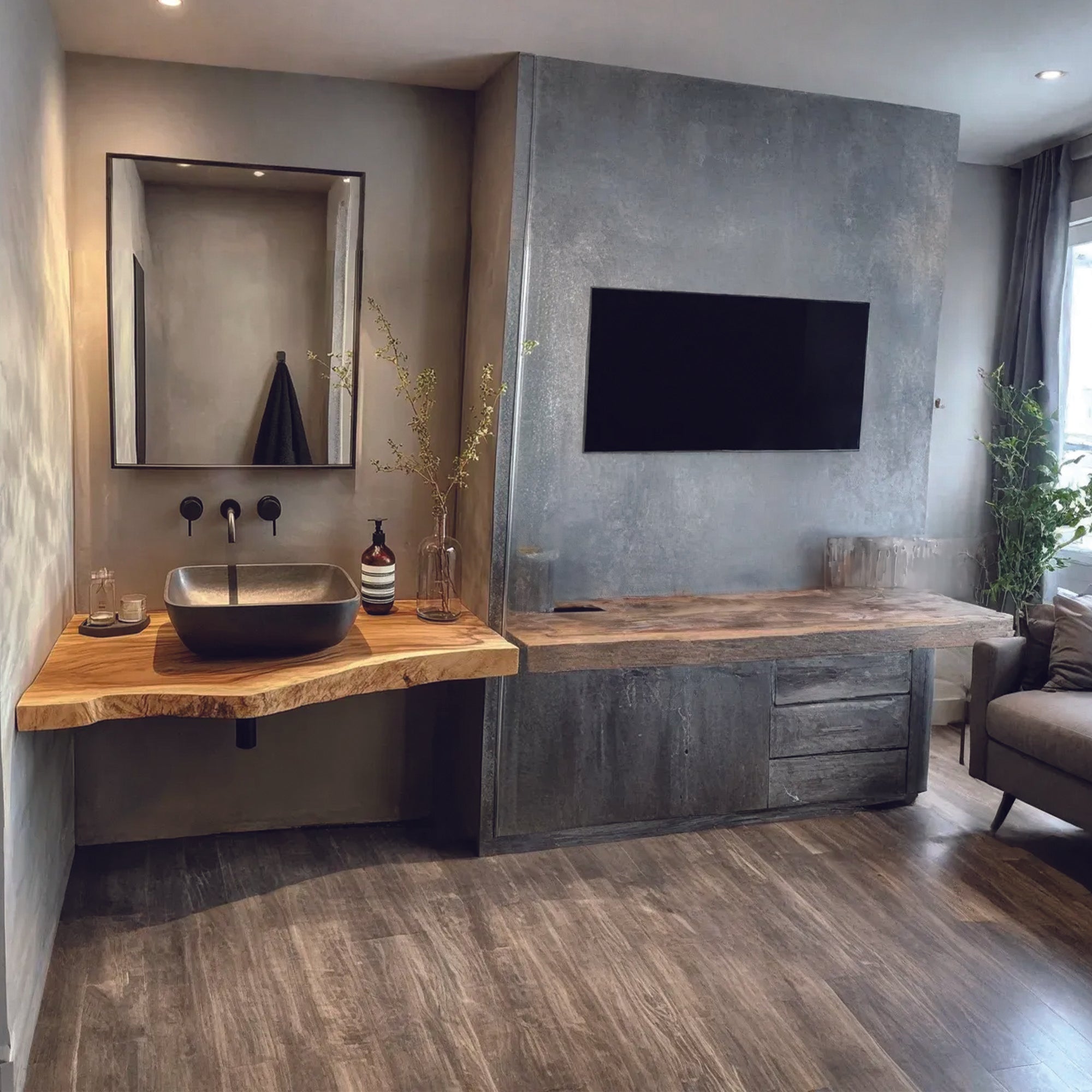 Rustic Minimalist Wooden Vanity Shelf Bedroom SINLBRV044