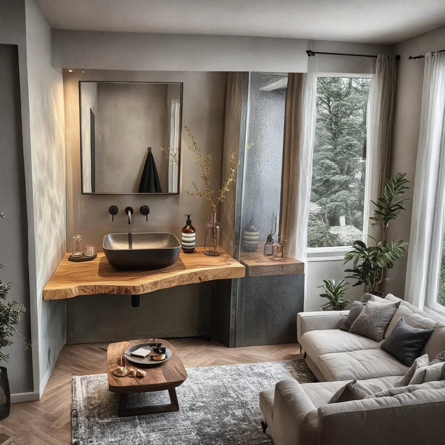 Rustic Minimalist Wooden Vanity Shelf Bedroom SINLBRV044