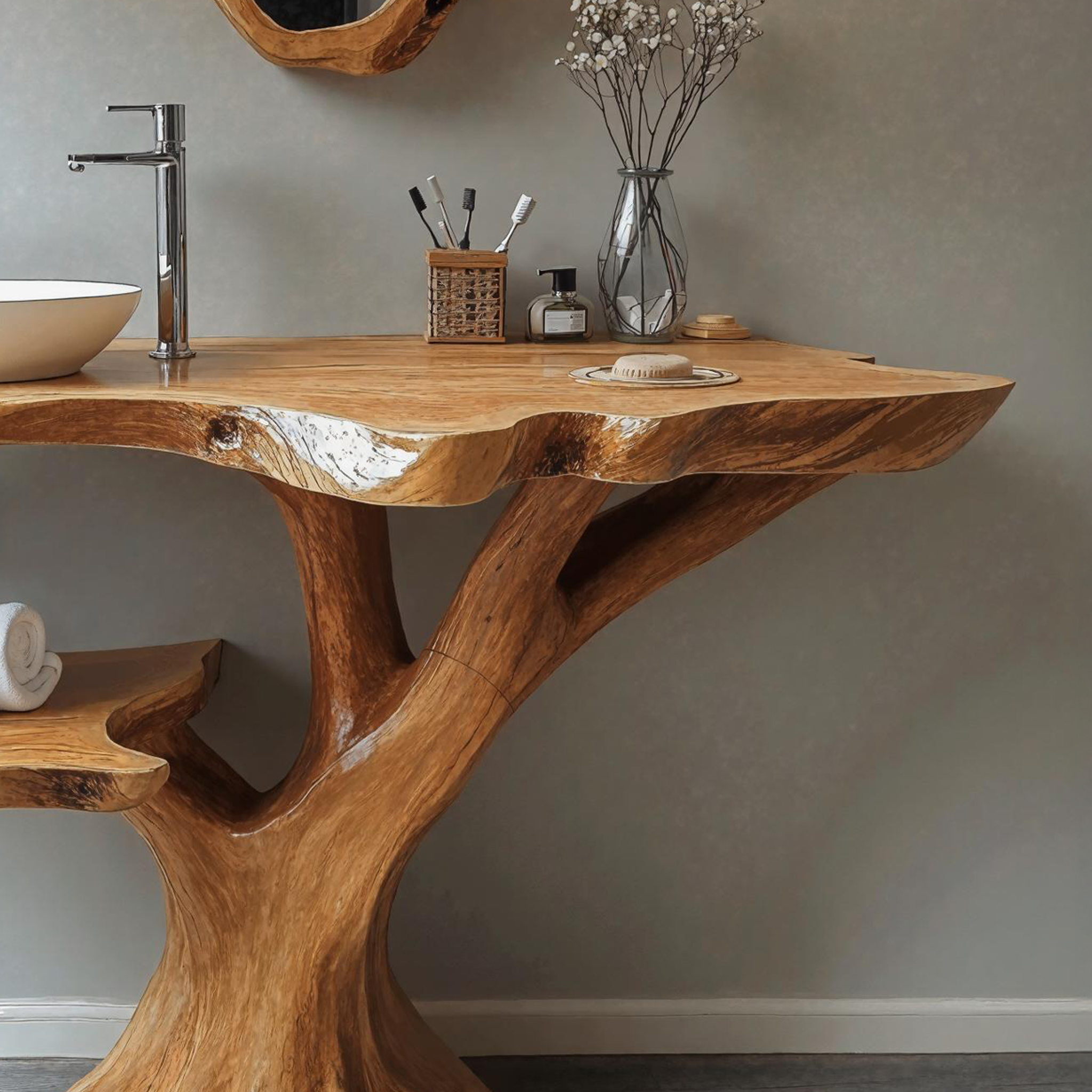 Rustic Natural Wood Bathroom Vanity For Country Style Homes SILDTBRV153