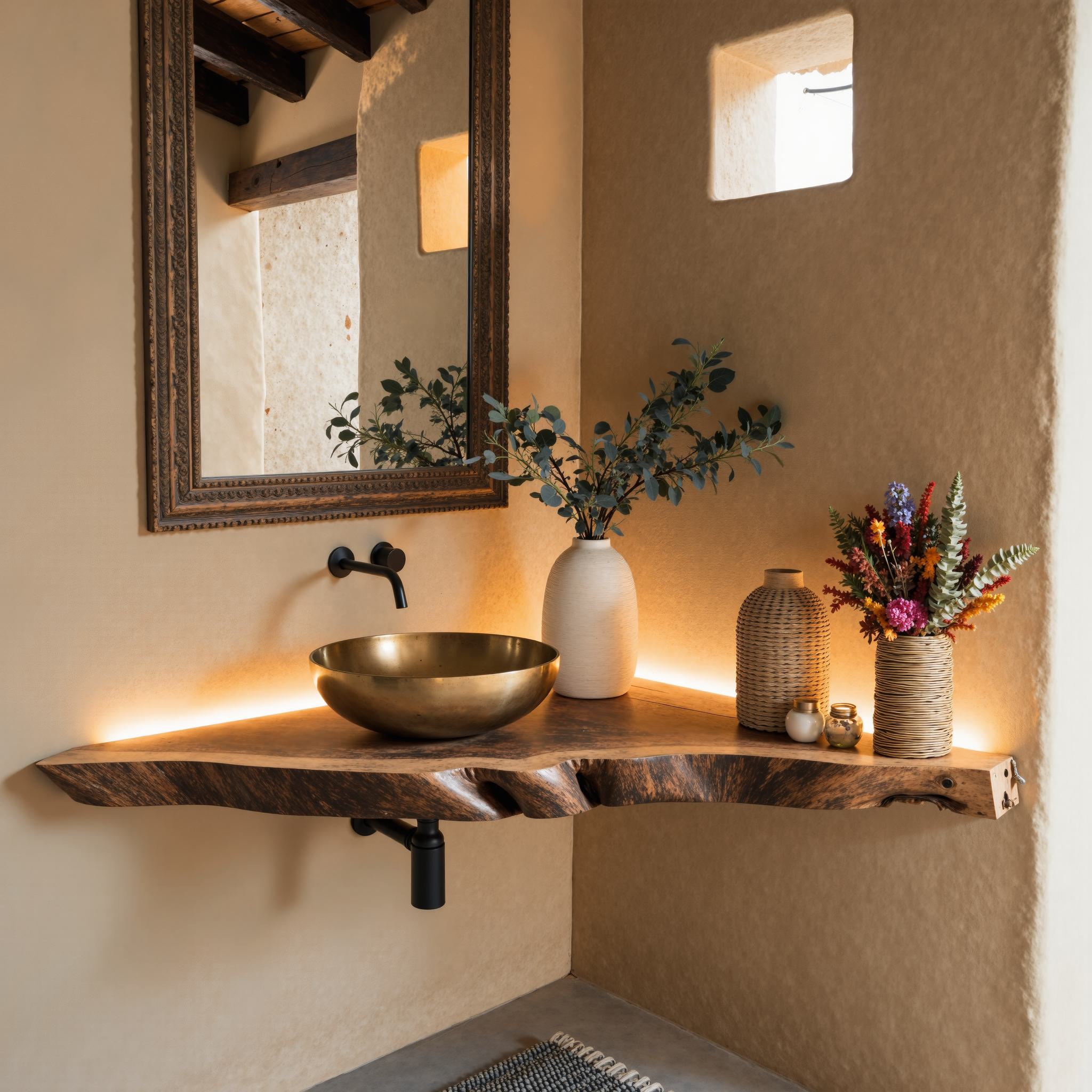 Rustic Floating Corner Bathroom Vanity Shelf SILDTBRV068