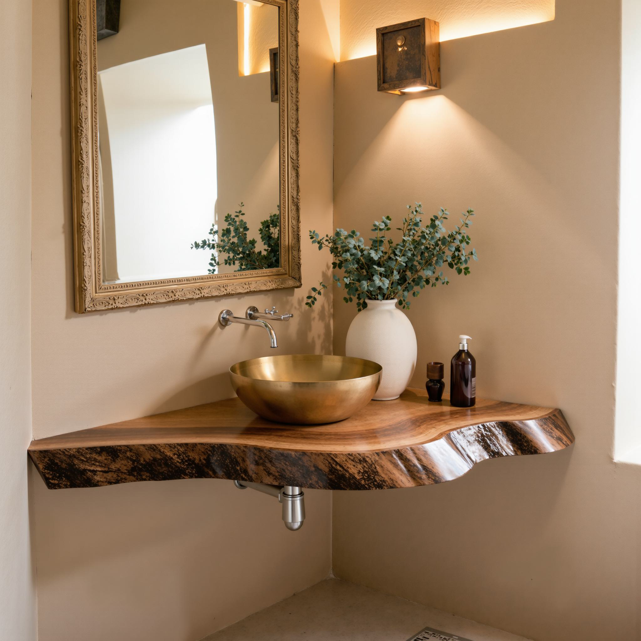 Wooden Corner Shelf Bathroom Corner Sink SILDTBRV067