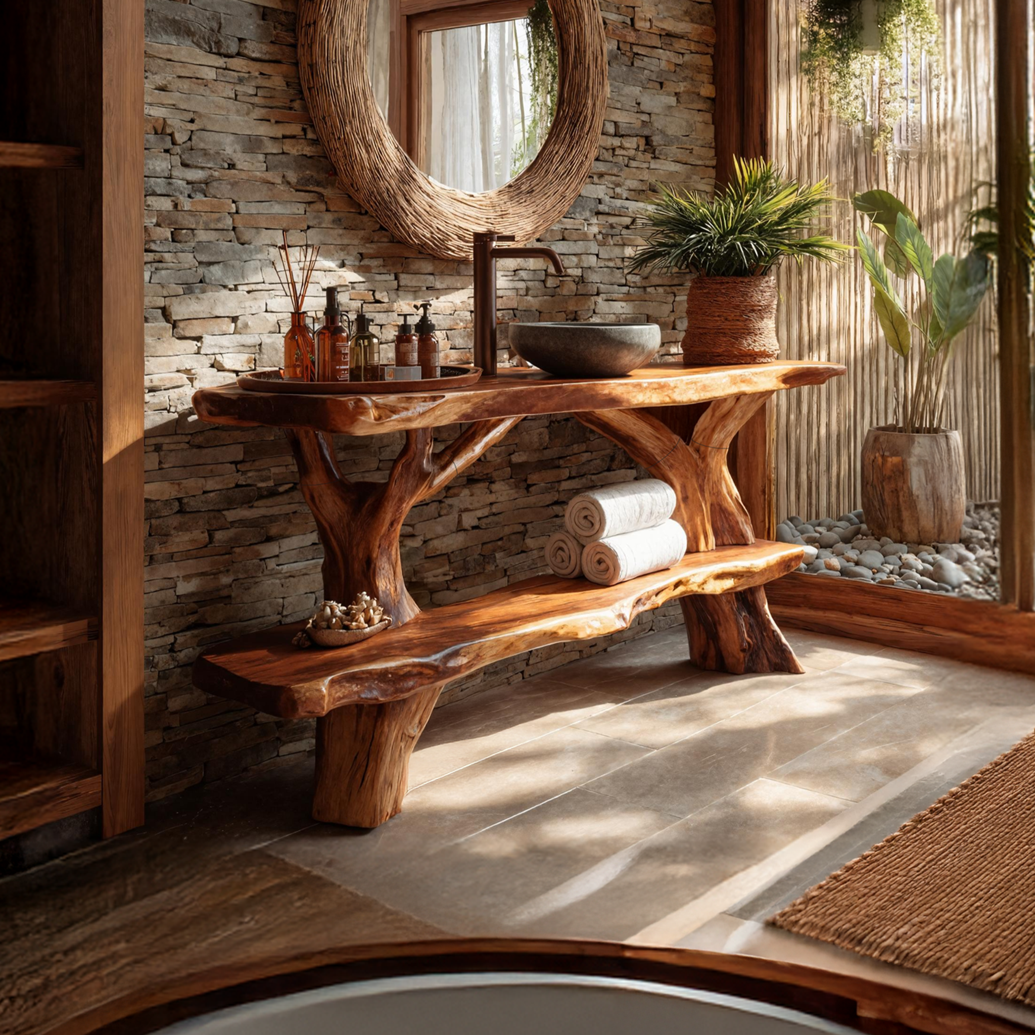 Handcrafted Solid Wood Vanity For Stylish Bathroom Furniture Design SILDTTNBRV034