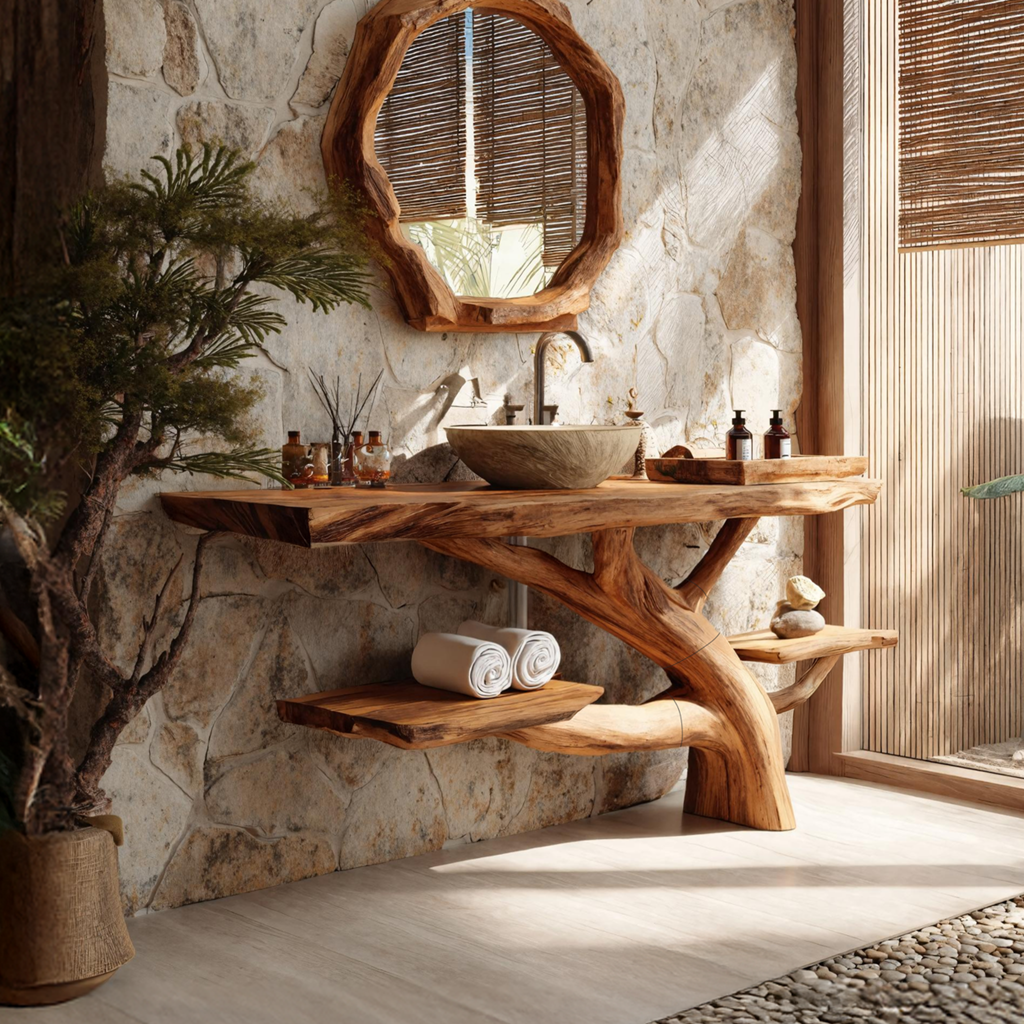 Handcrafted Wooden Live Edge Bathroom Vanity For Luxury Bathroom Decor SILDTTNBRV021