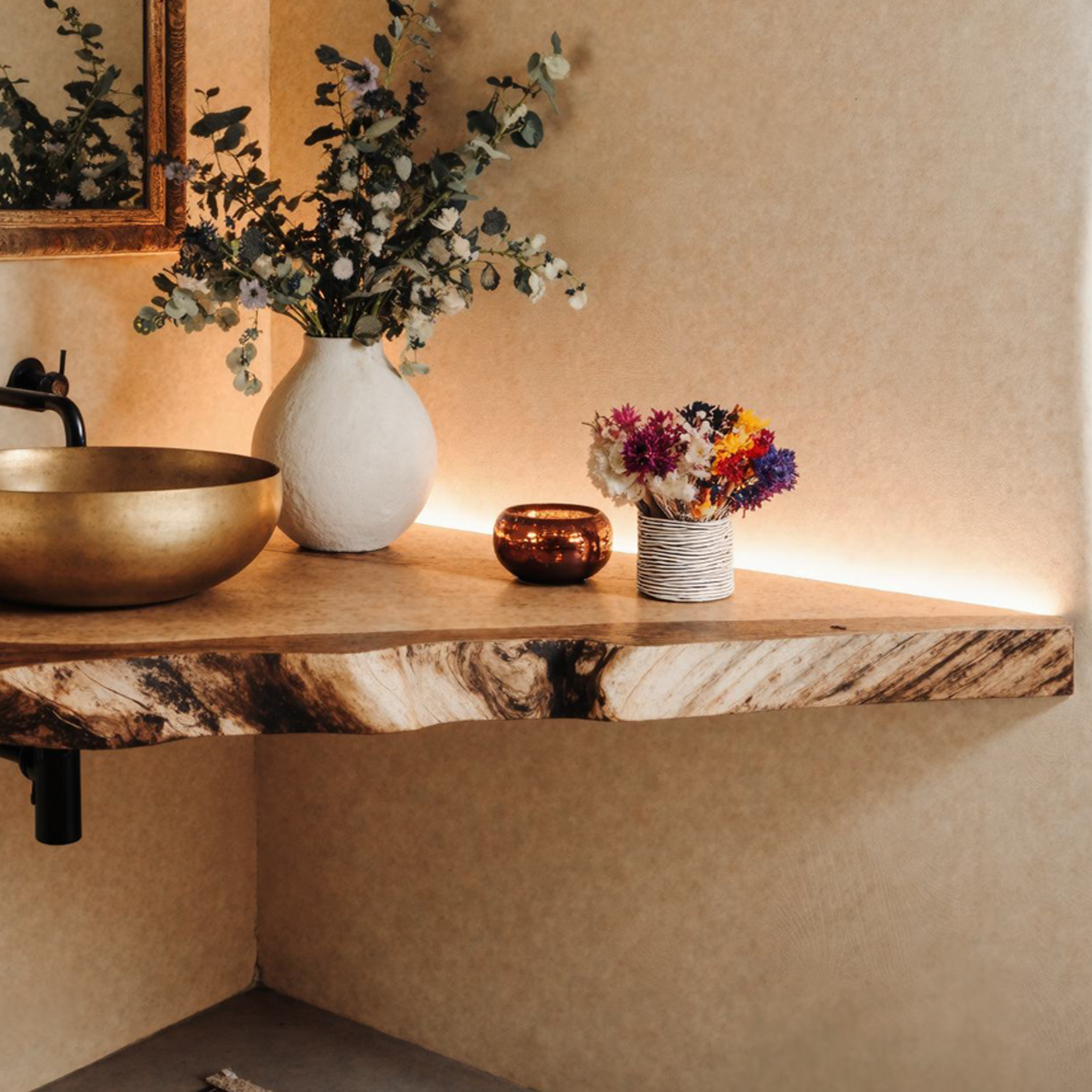 Wooden Corner Bathroom Vanity Floating Shelf SILDTBRV078