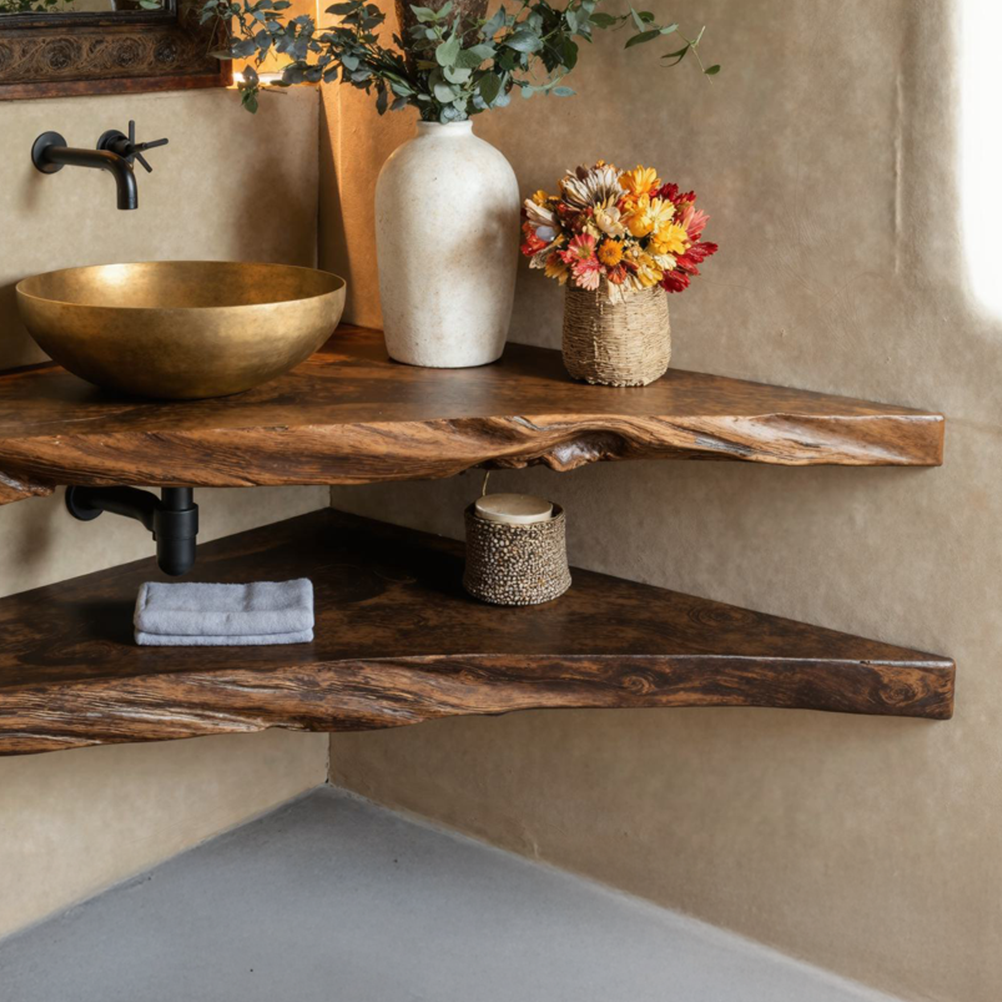 Handcrafted Floating Corner Bathroom Vanity Shelf SILDTBRV063