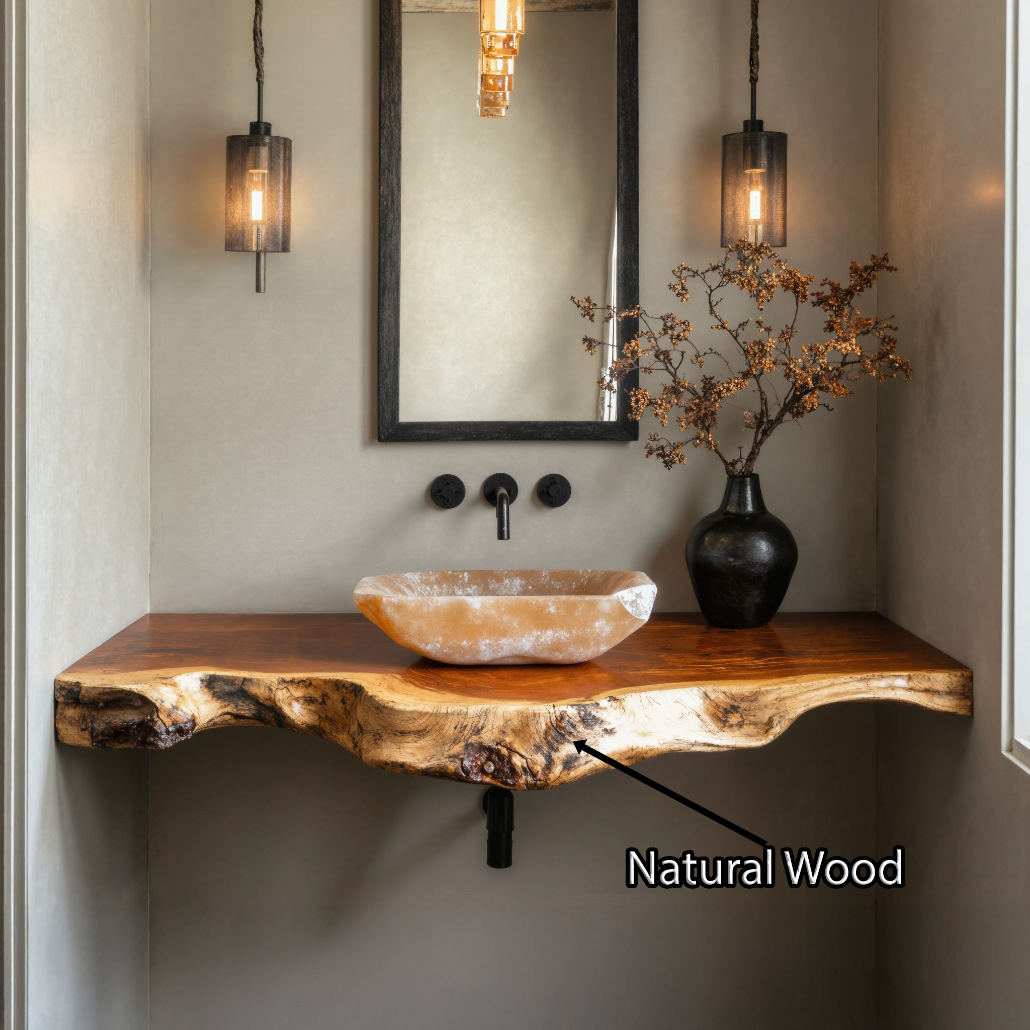 Rustic Natural Wood Floating Vanity Shelf For Warm Bathrooms SILDTBRV127