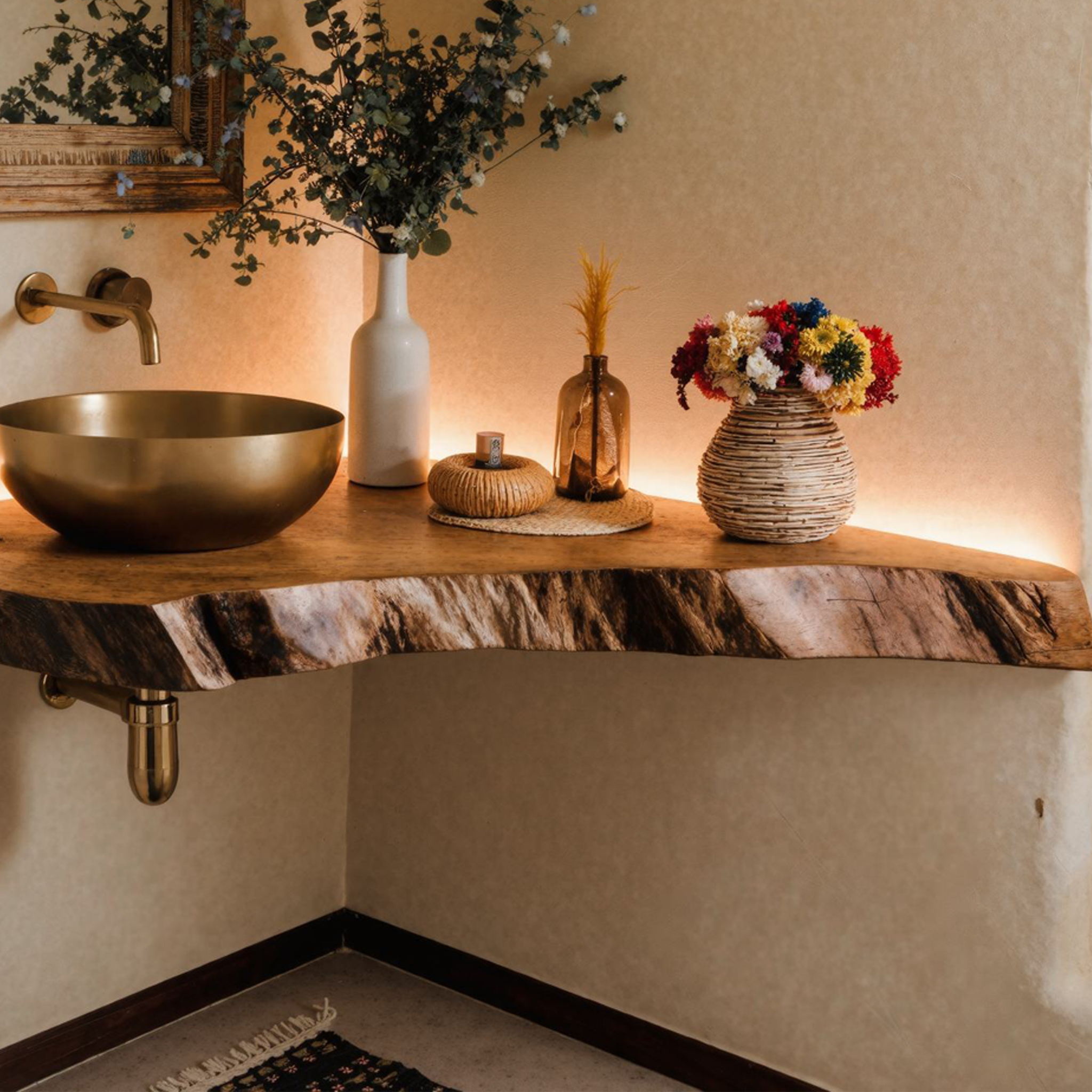 Wooden Corner Bathroom Vanity Shelf SILDTBRV076