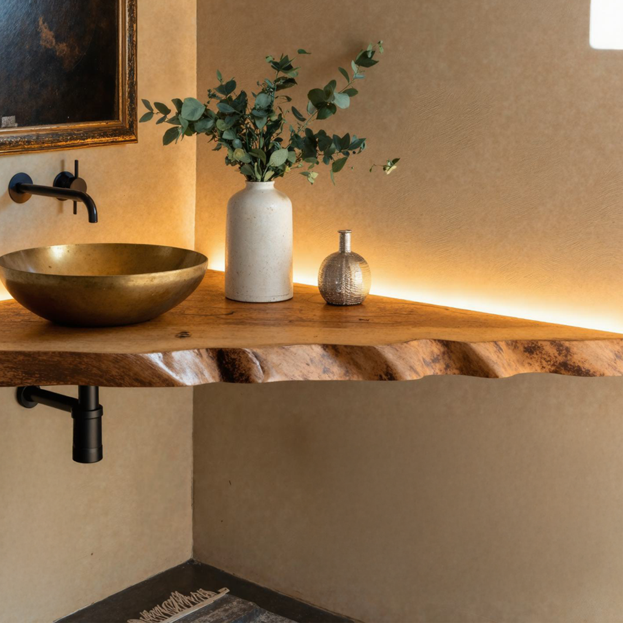 Natural Wood Corner Bathroom Sink Vanity SILDTBRV058