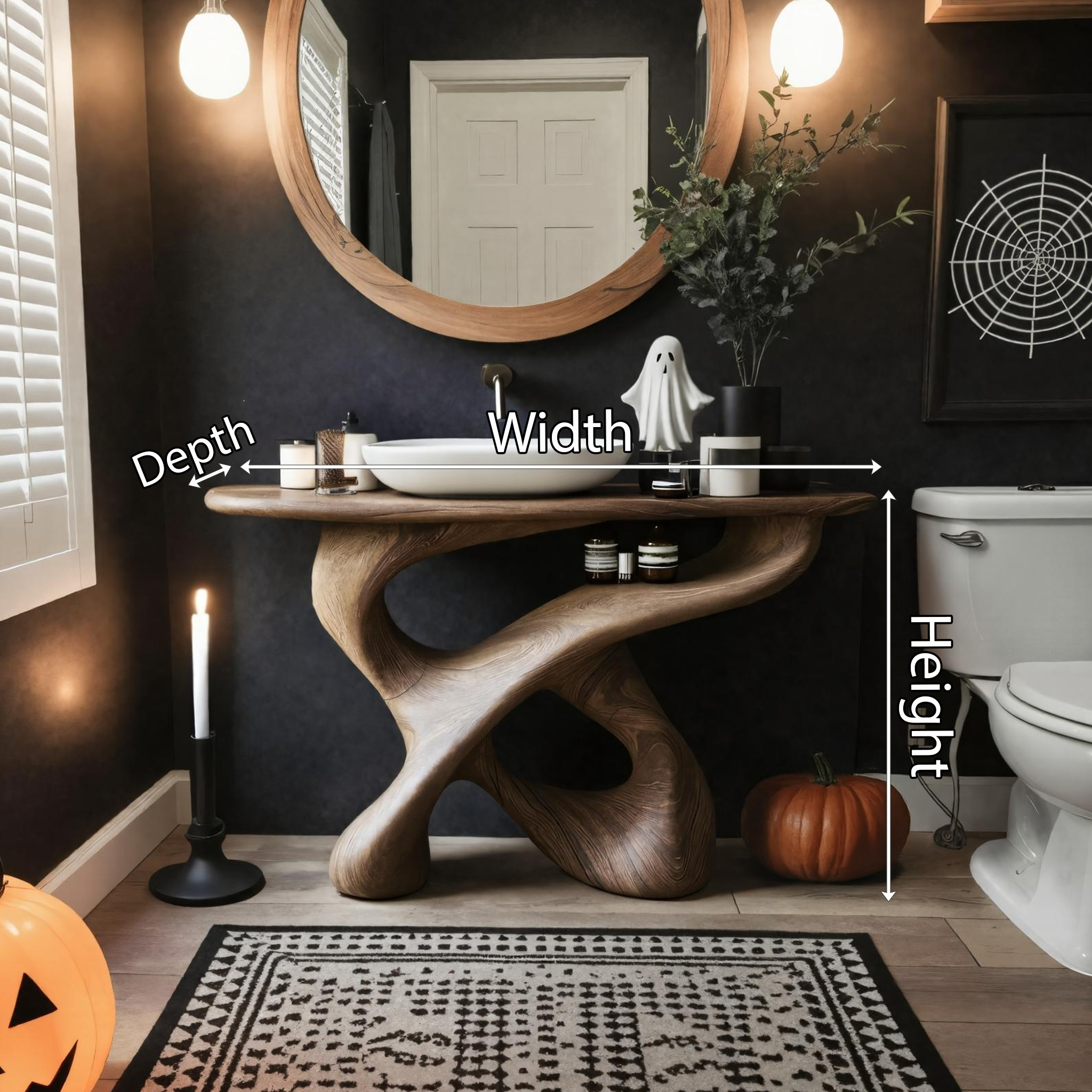 Handcrafted Wooden Live Edge Vanity For Bathroom Halloween Decor SILDTTNHBV001