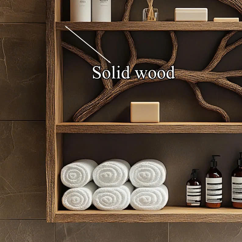 Rustic Wood Bathroom Vanity Shelf Bathroom Storage Tree Branch SINLBRV038