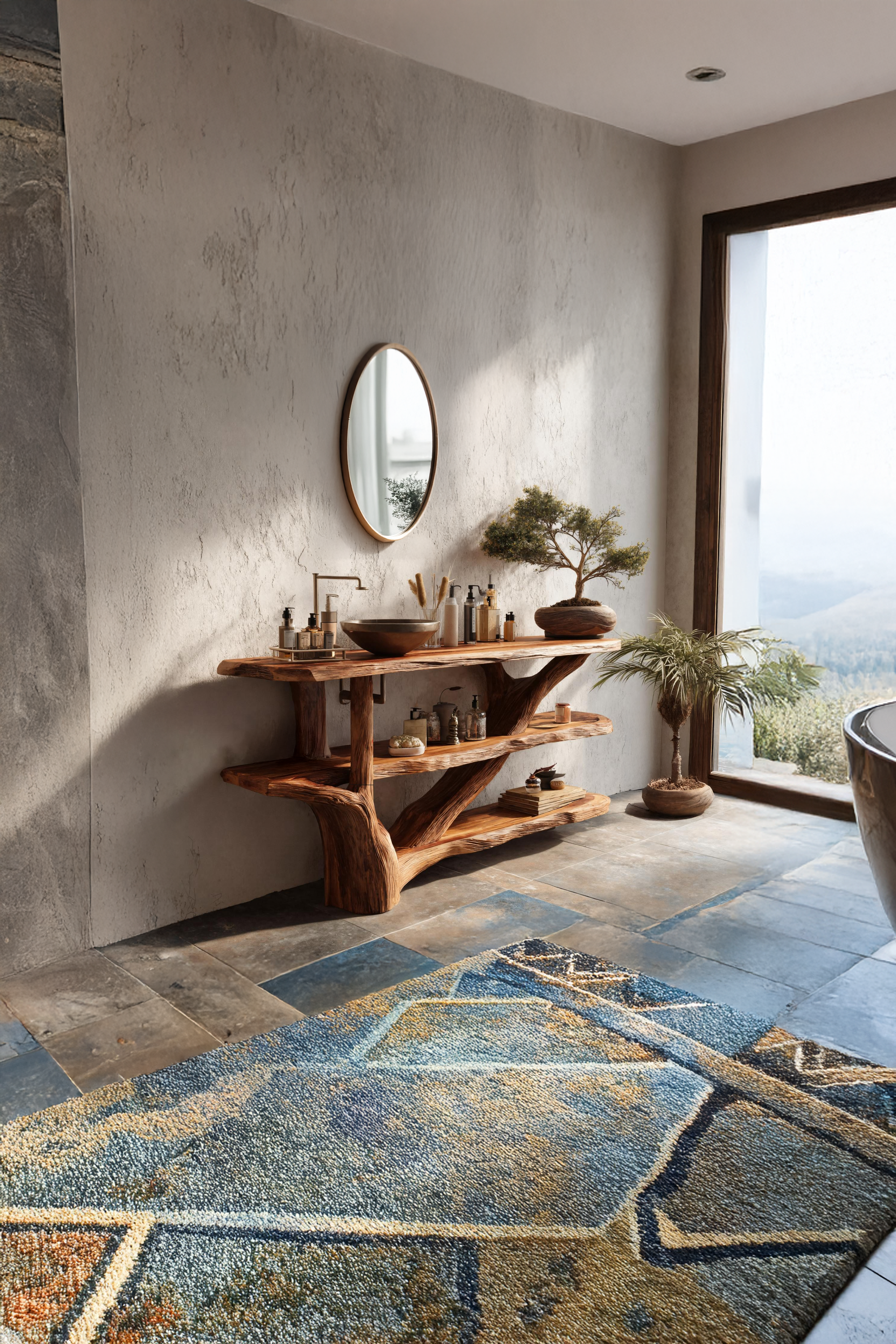 Mid Century Live Edge Tree Trunk Vanity For Contemporary Bathroom Design SILDTTRBRV098