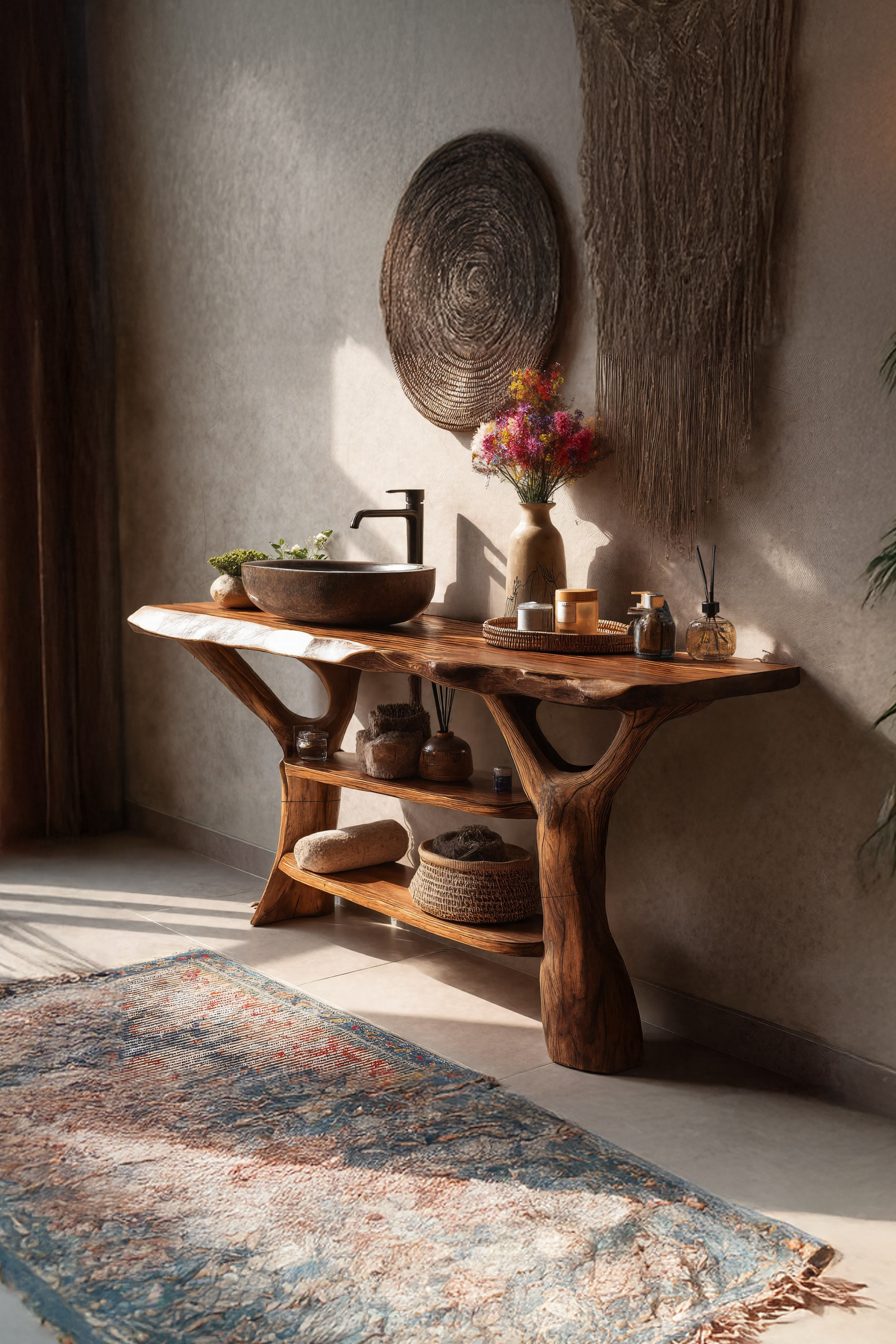 Mid Century Solid Wood Bathroom Vanity For Rustic Furniture Decoration SILDTTRBRV074