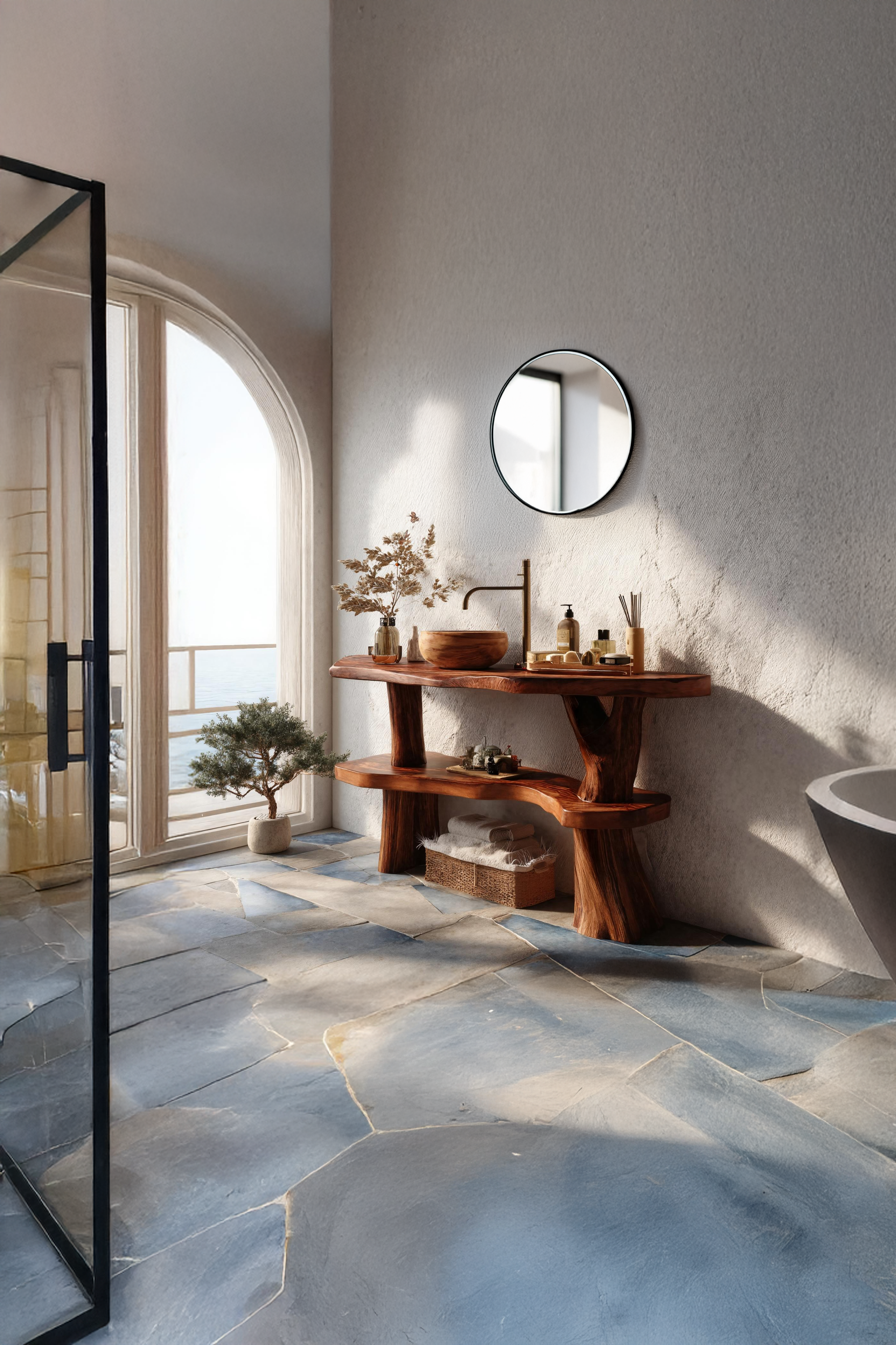 Handcrafted Wooden Live Edge Bathroom Vanity For Bathroom Interior SILDTTRBRV096