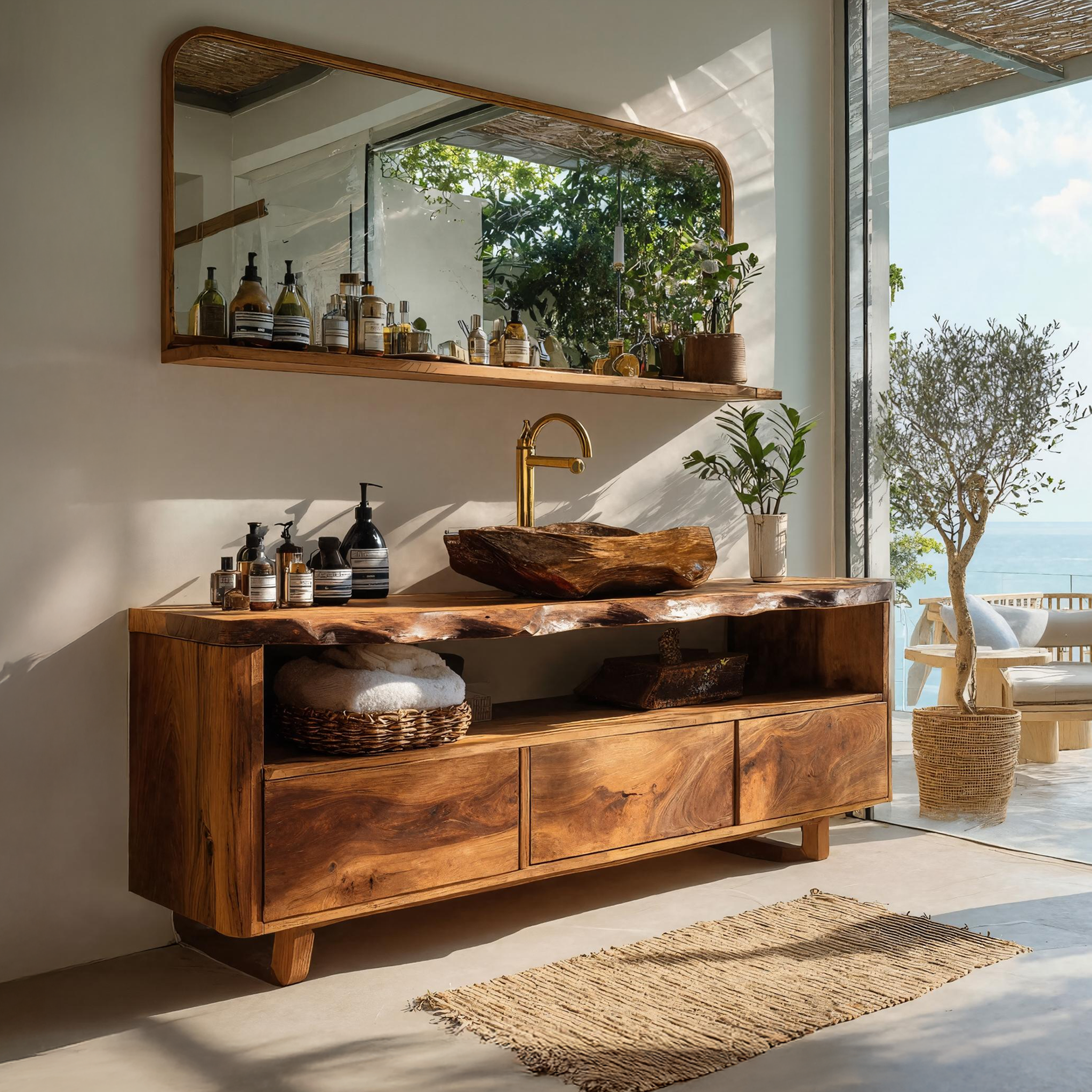 Mid Century Wooden Vanity For Bathroom Wall Mount SILDTTRBRV022