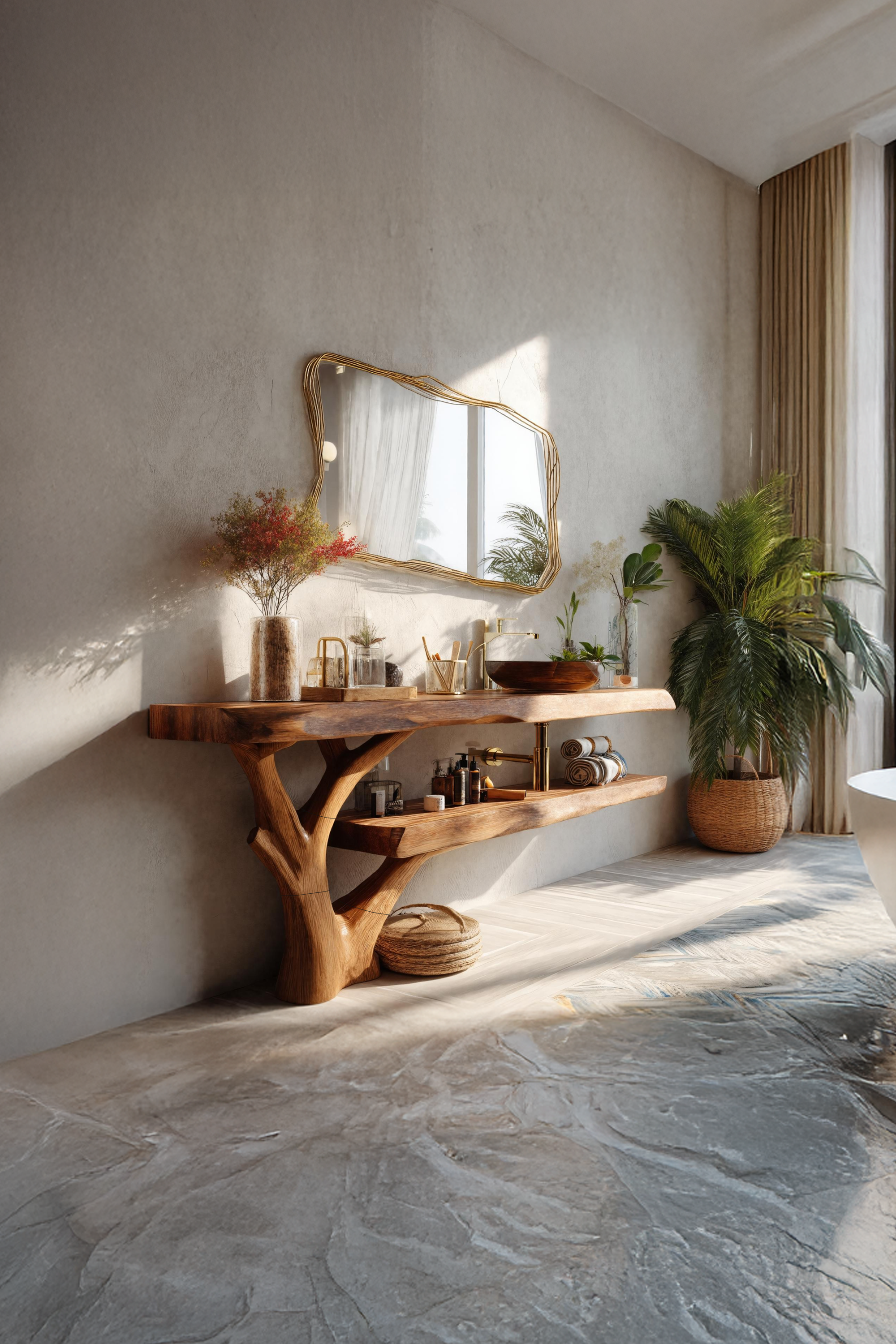 Handcrafted Wooden Live Edge Bathroom Vanity For Rustic Home Interior Design SILDTTRBRV080