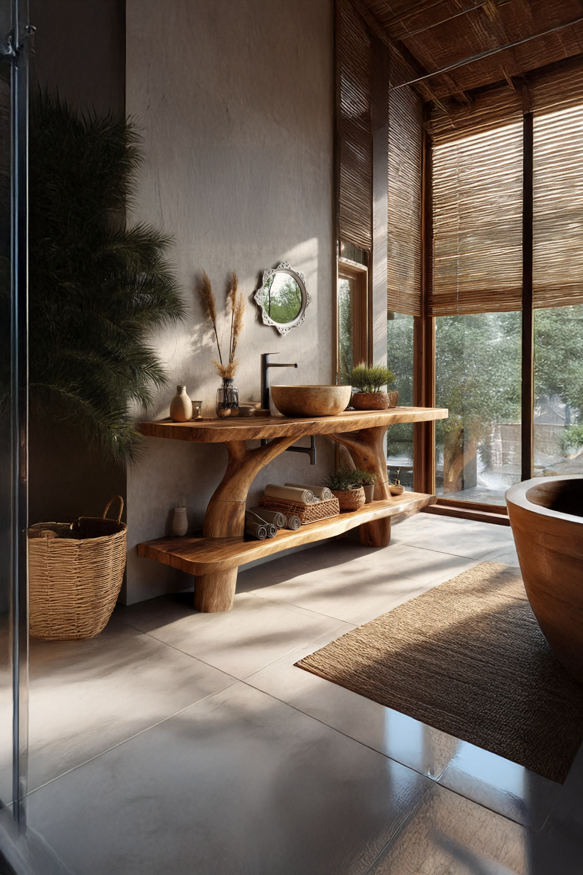 Mid Century Wooden Live Edge Bathroom Vanity For Apartment Living Room SILDTTRBRV090