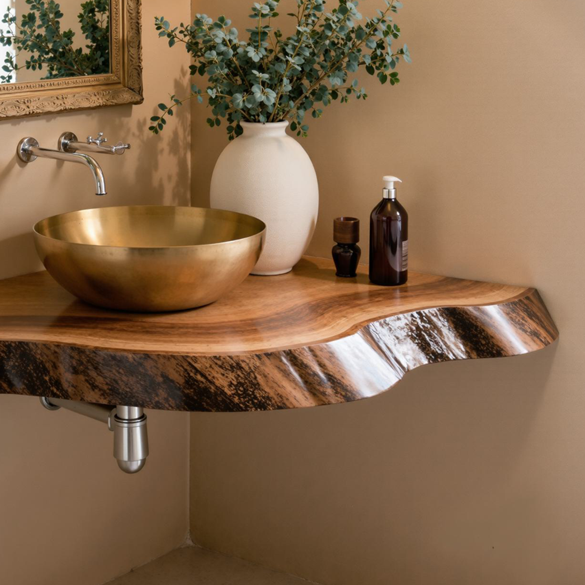 Wooden Corner Shelf Bathroom Corner Sink SILDTBRV067