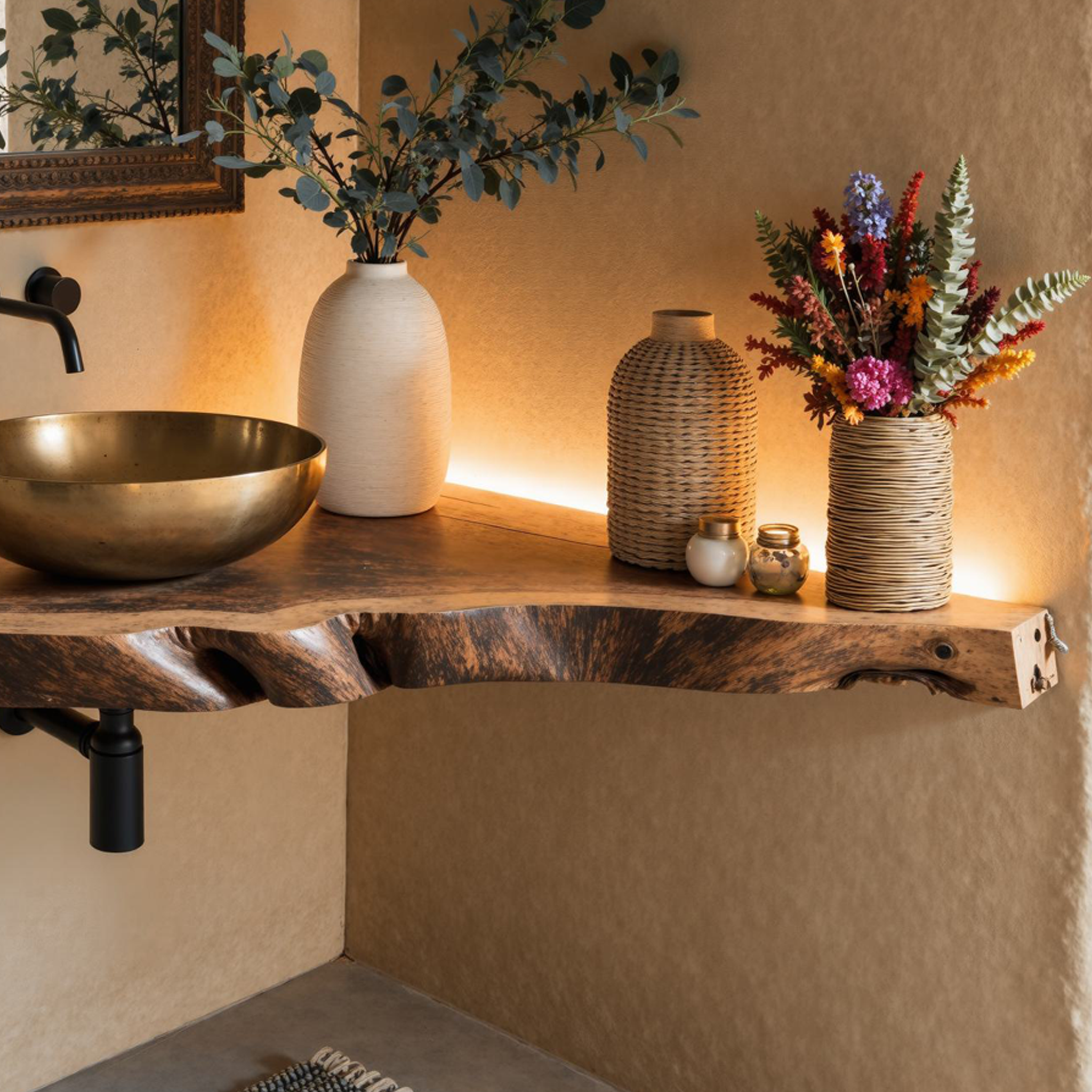 Rustic Floating Corner Bathroom Vanity Shelf SILDTBRV068