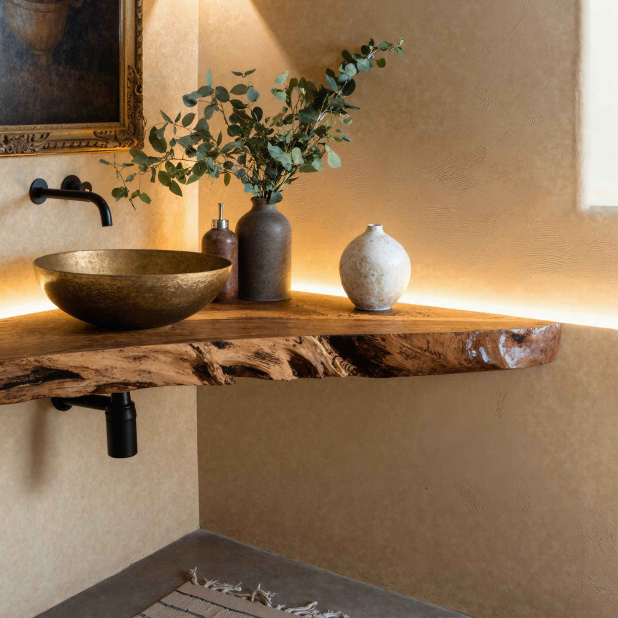 Handcrafted Corner Bathroom Vanity Shelf Rustic SILDTBRV062