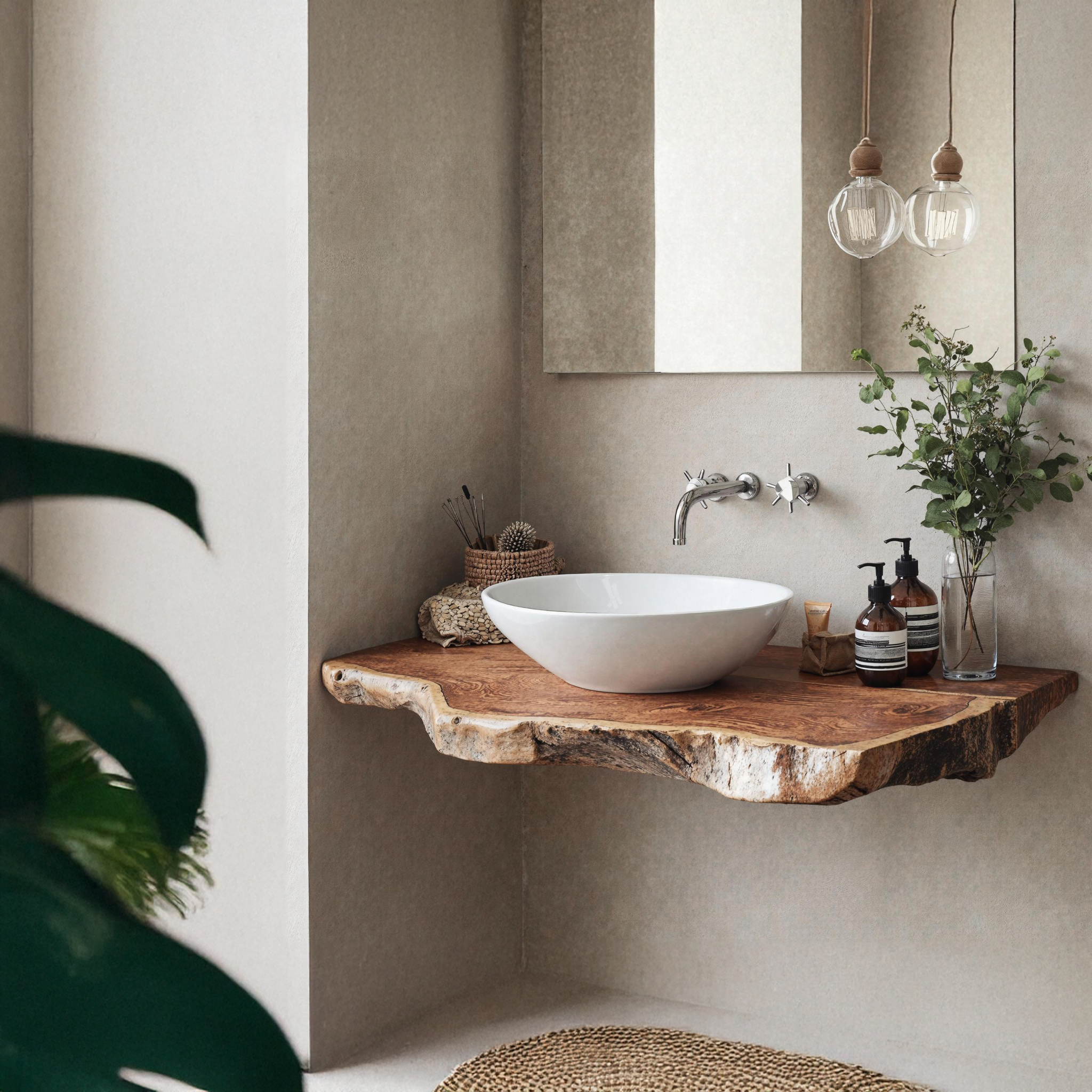 Floating Bathroom Vanity Shelf WWith Rustic Wooden Design SILDTBRV177