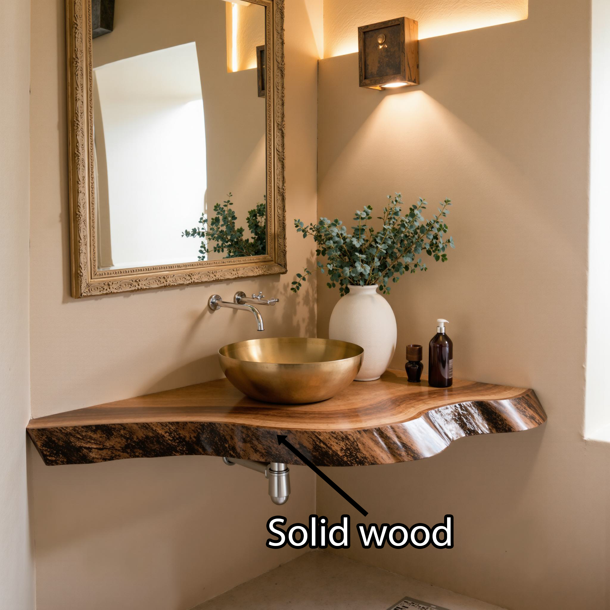 Wooden Corner Shelf Bathroom Corner Sink SILDTBRV067