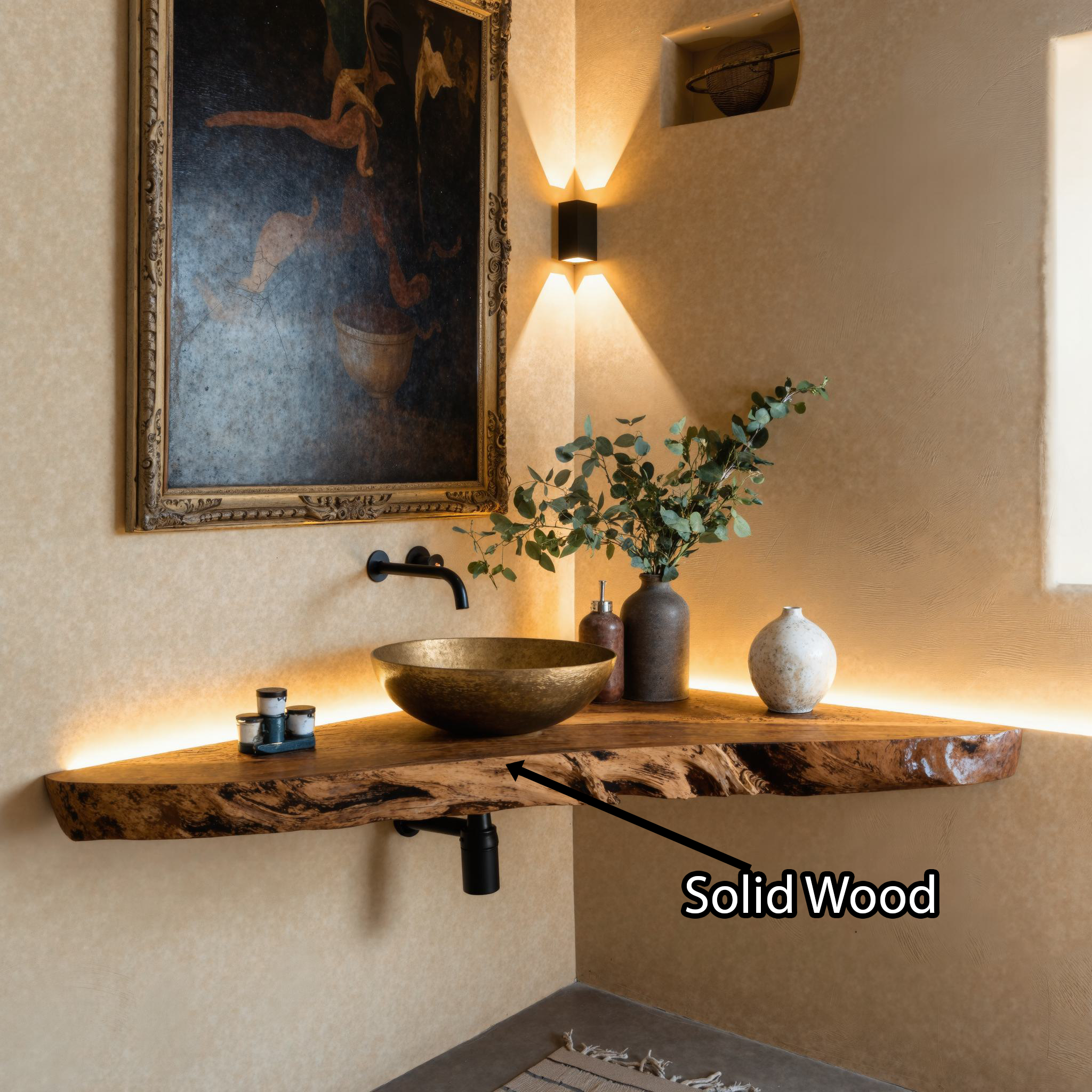 Handcrafted Corner Bathroom Vanity Shelf Rustic SILDTBRV062