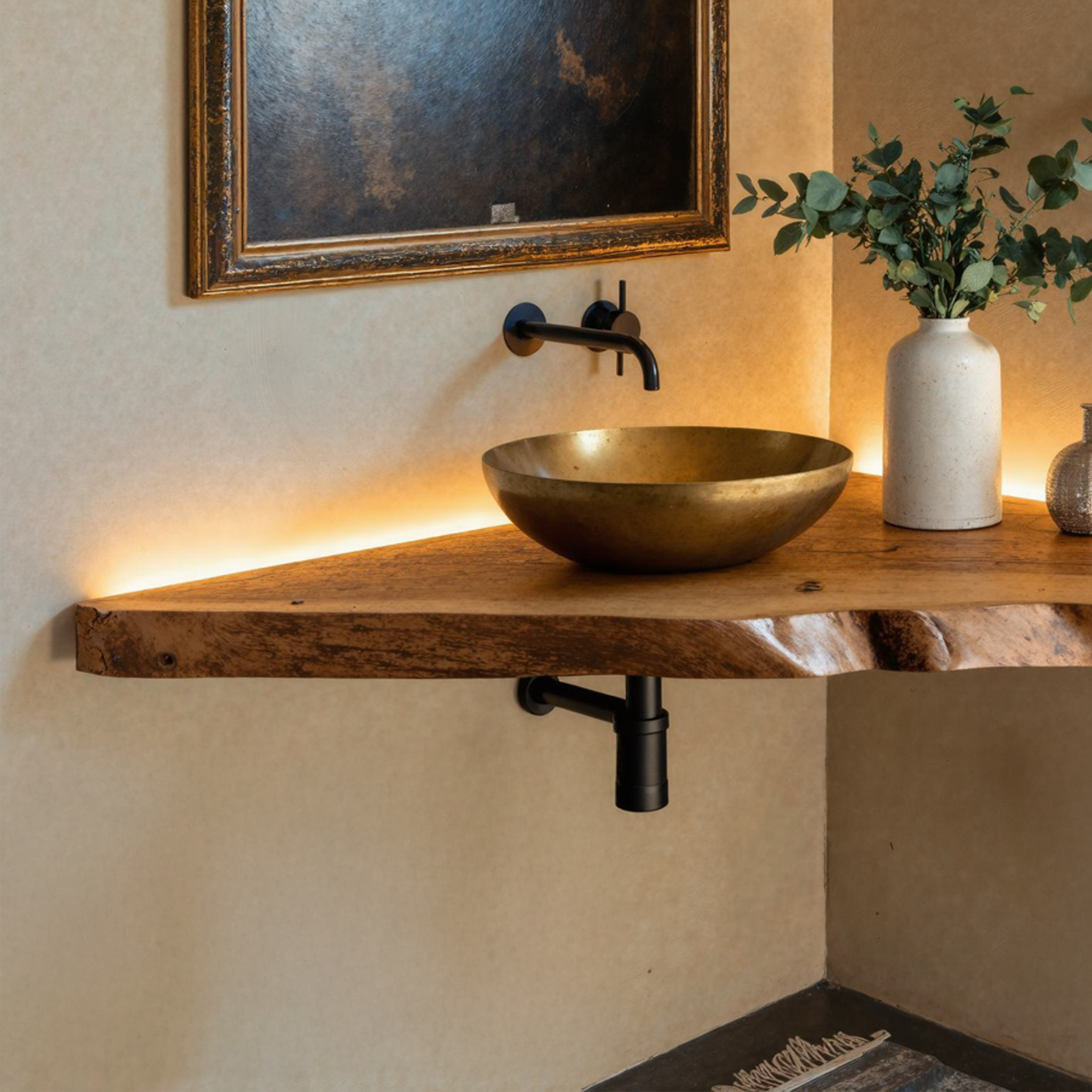 Natural Wood Corner Bathroom Sink Vanity SILDTBRV058