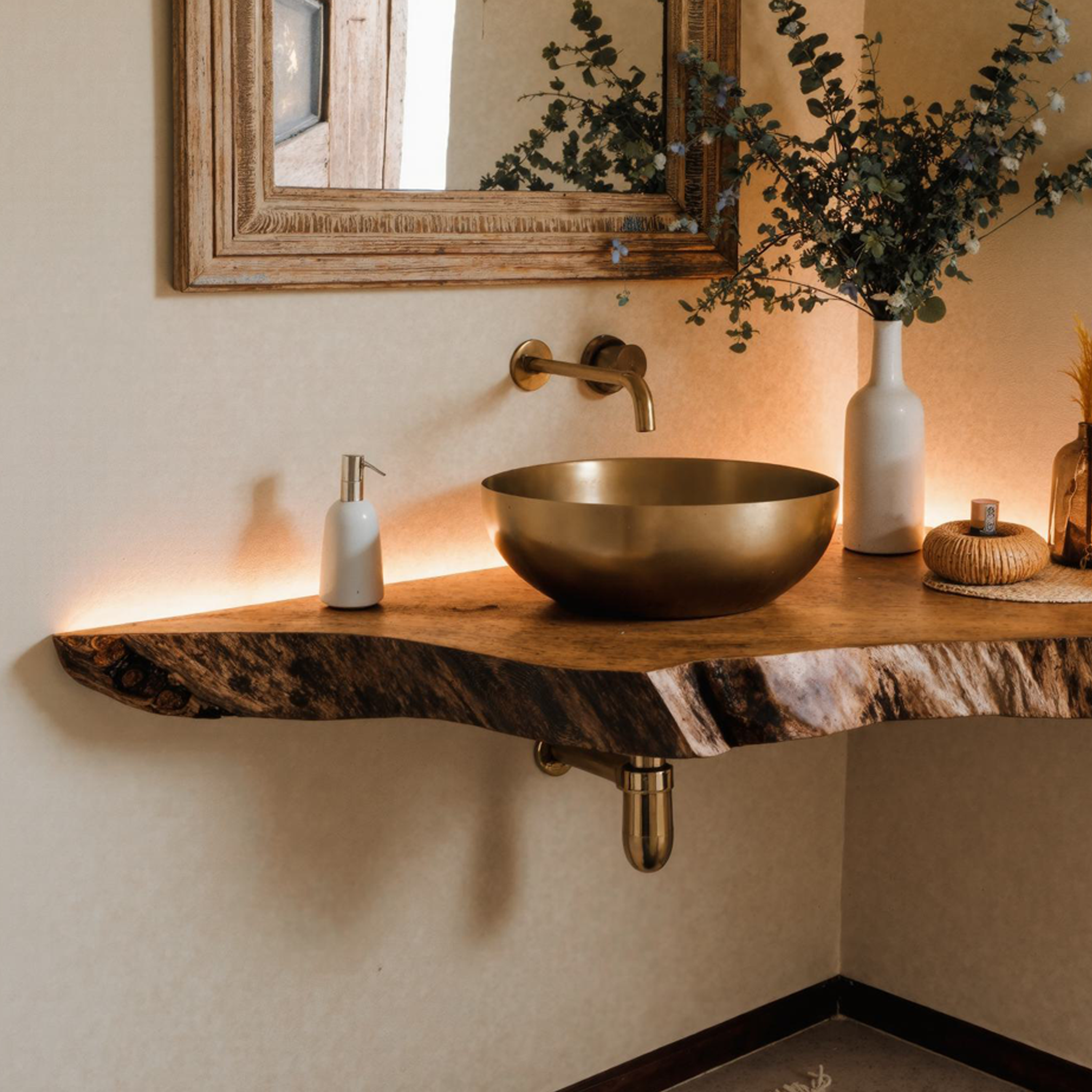 Wooden Corner Bathroom Vanity Shelf SILDTBRV076