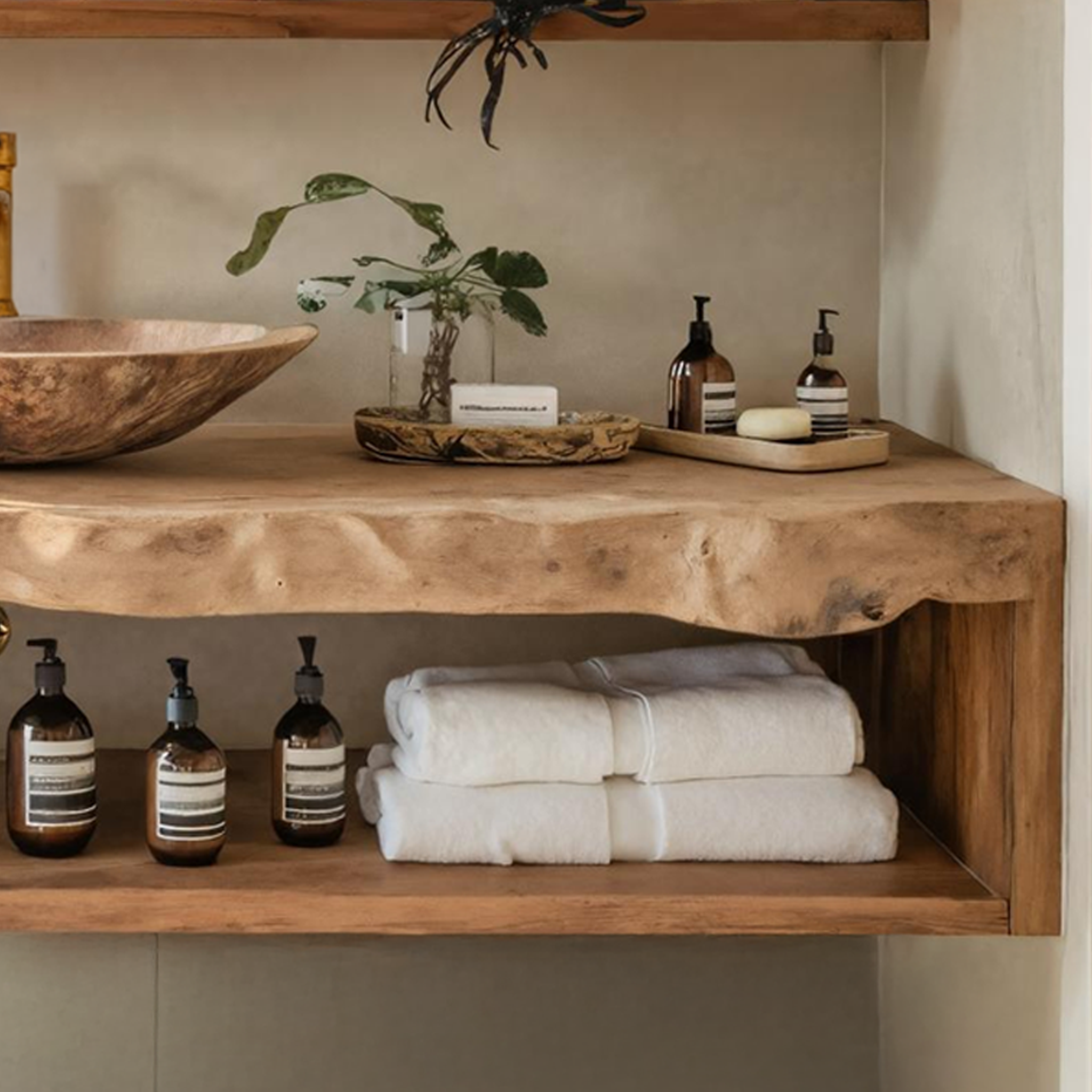 Mid Century Wooden Live Edge Bathroom Shelf For Bathroom Halloween Decor SILDTTRHBS001