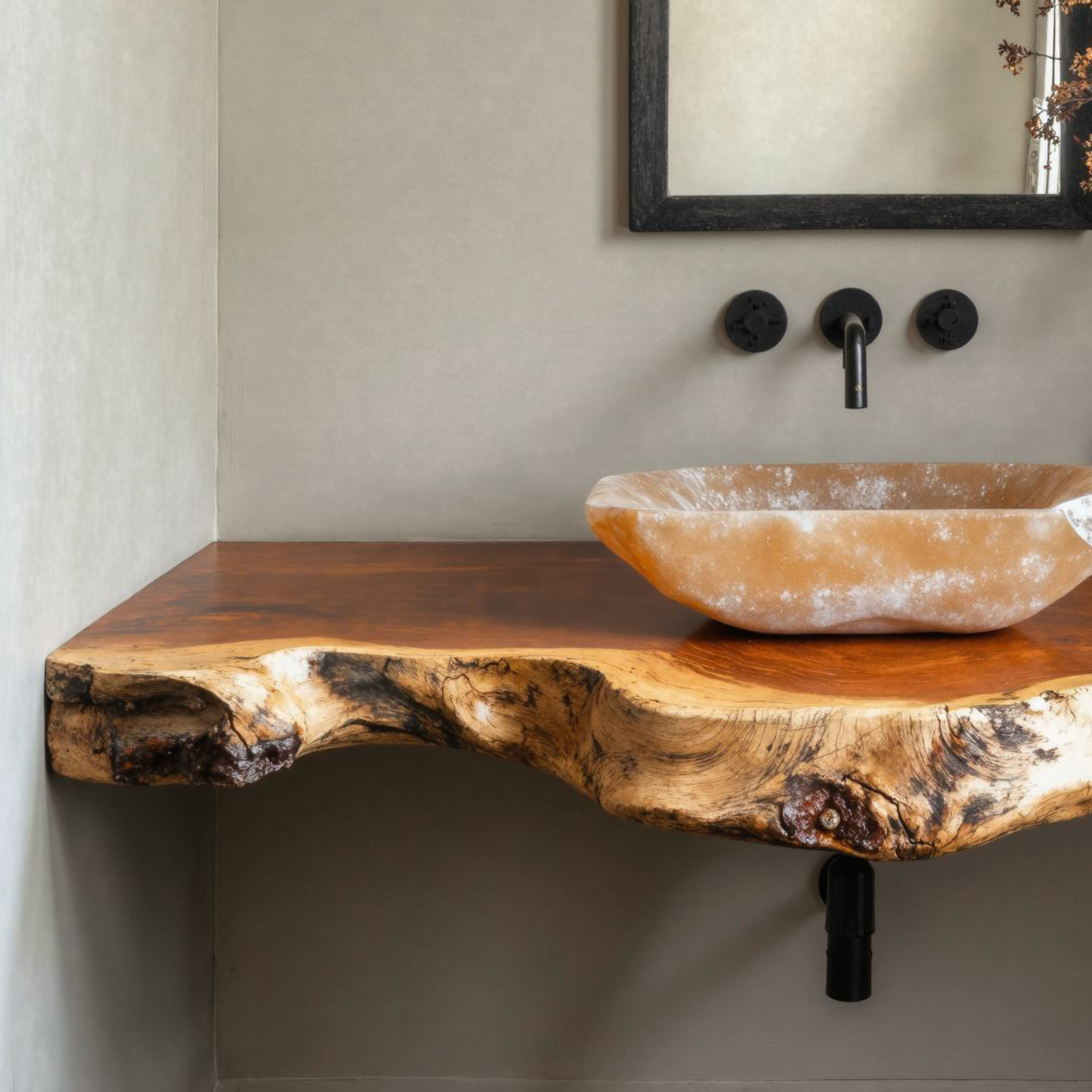 Rustic Natural Wood Floating Vanity Shelf For Warm Bathrooms SILDTBRV127