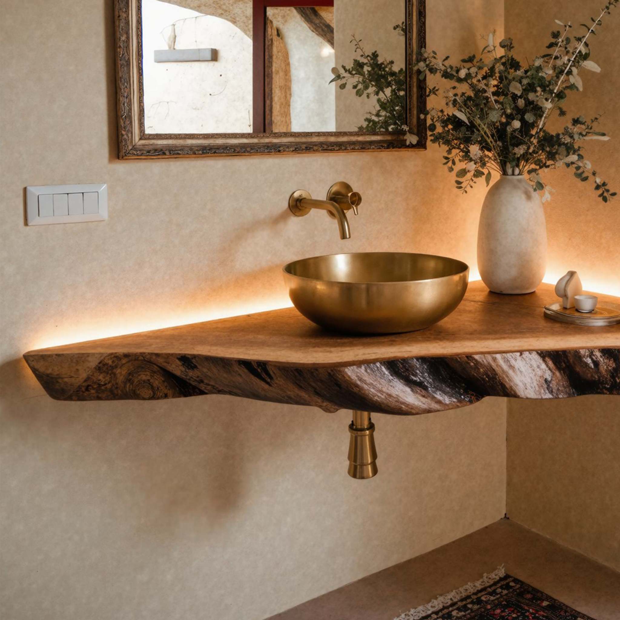 Wooden Corner Bathroom Floating Shelf SILDTBRV077