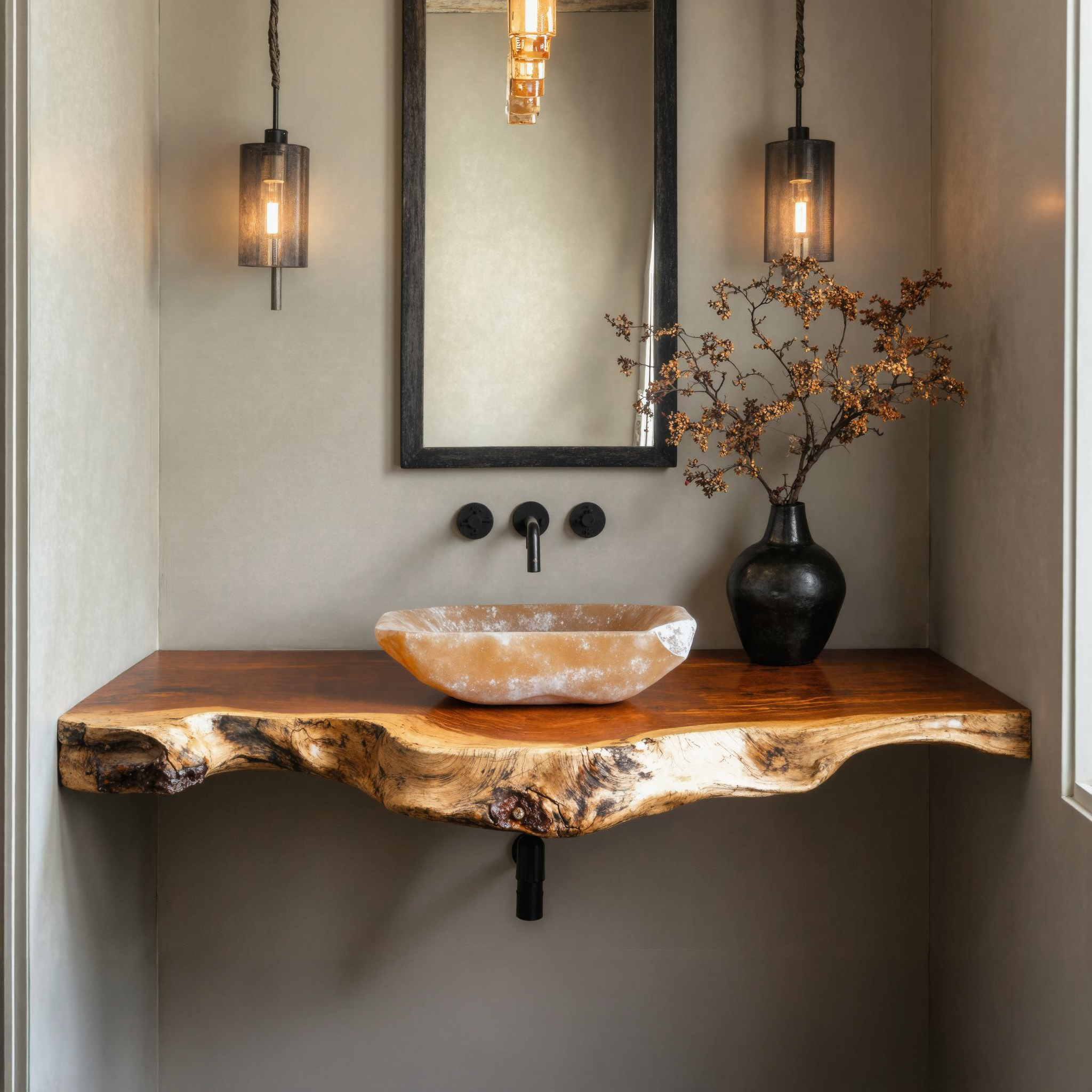 Rustic Natural Wood Floating Vanity Shelf For Warm Bathrooms SILDTBRV127