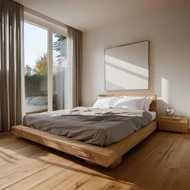 Rustic Low Profile Bed Frame Handmade Unique King Bed Frame Decor Home Gift SINLWB010