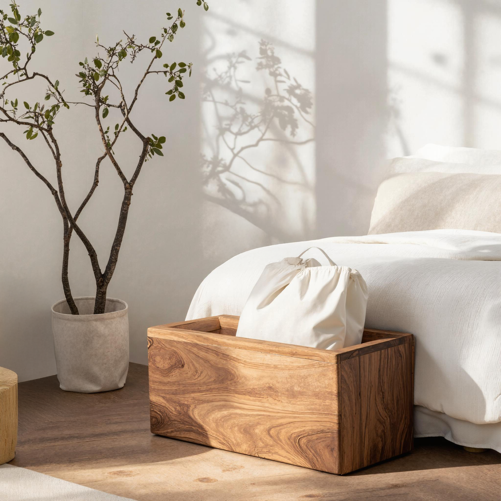 Farmhouse Solid Wood Storage Bin For Bedroom Organization SILDTSBN003