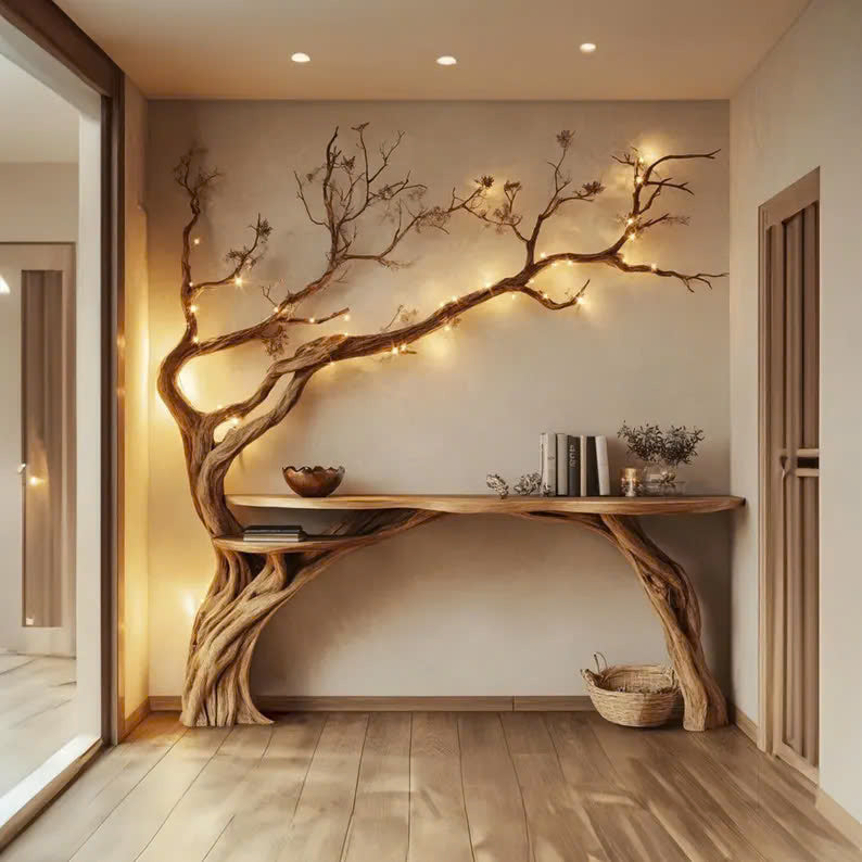 Natural Solid Wood Tree Bookshelf Rustic Side Table Farmhouse SINLCS045