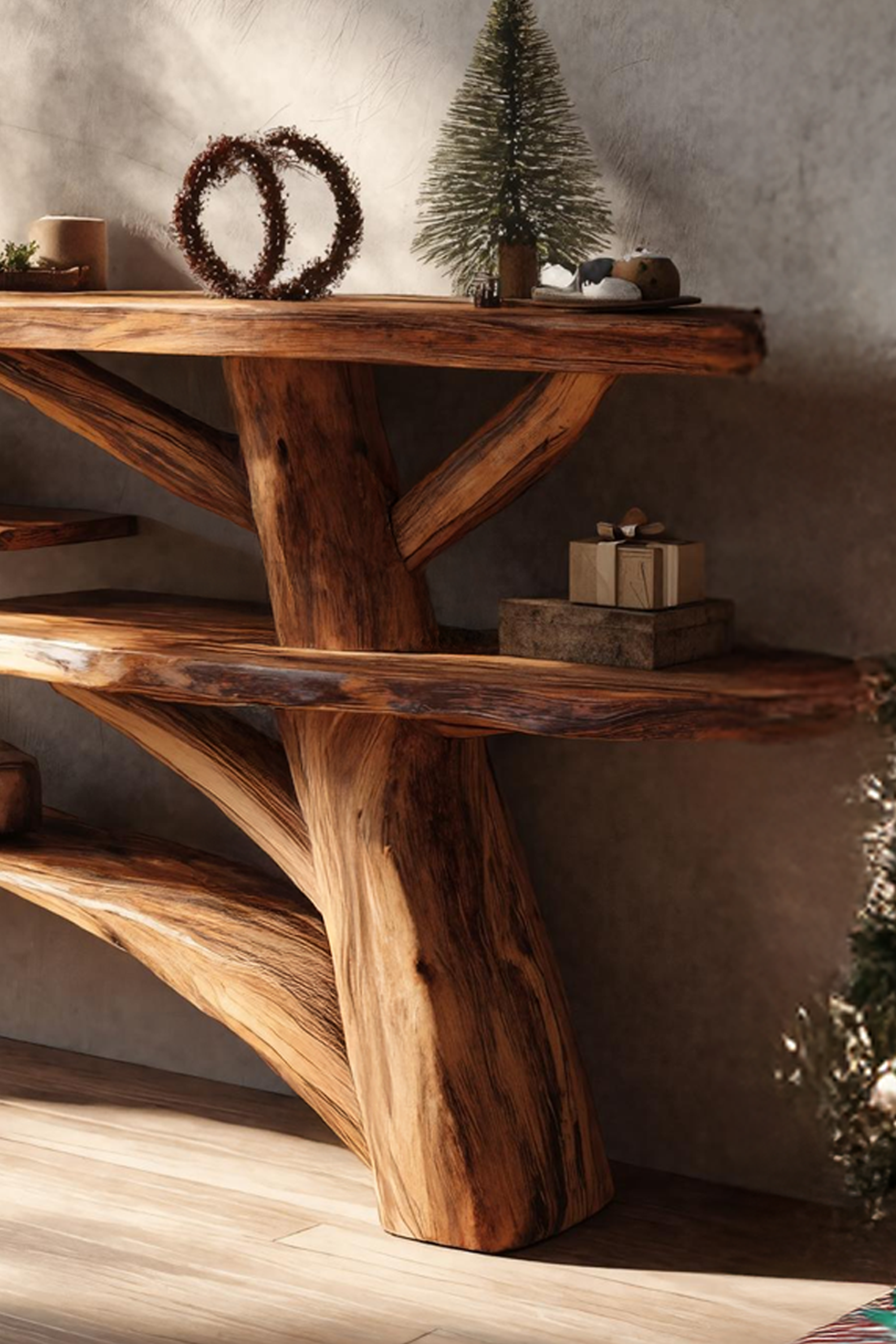 Handcrafted Solid Wood Console Table For Christmas Entryway Seasonal Decor SILDTTRCSC031