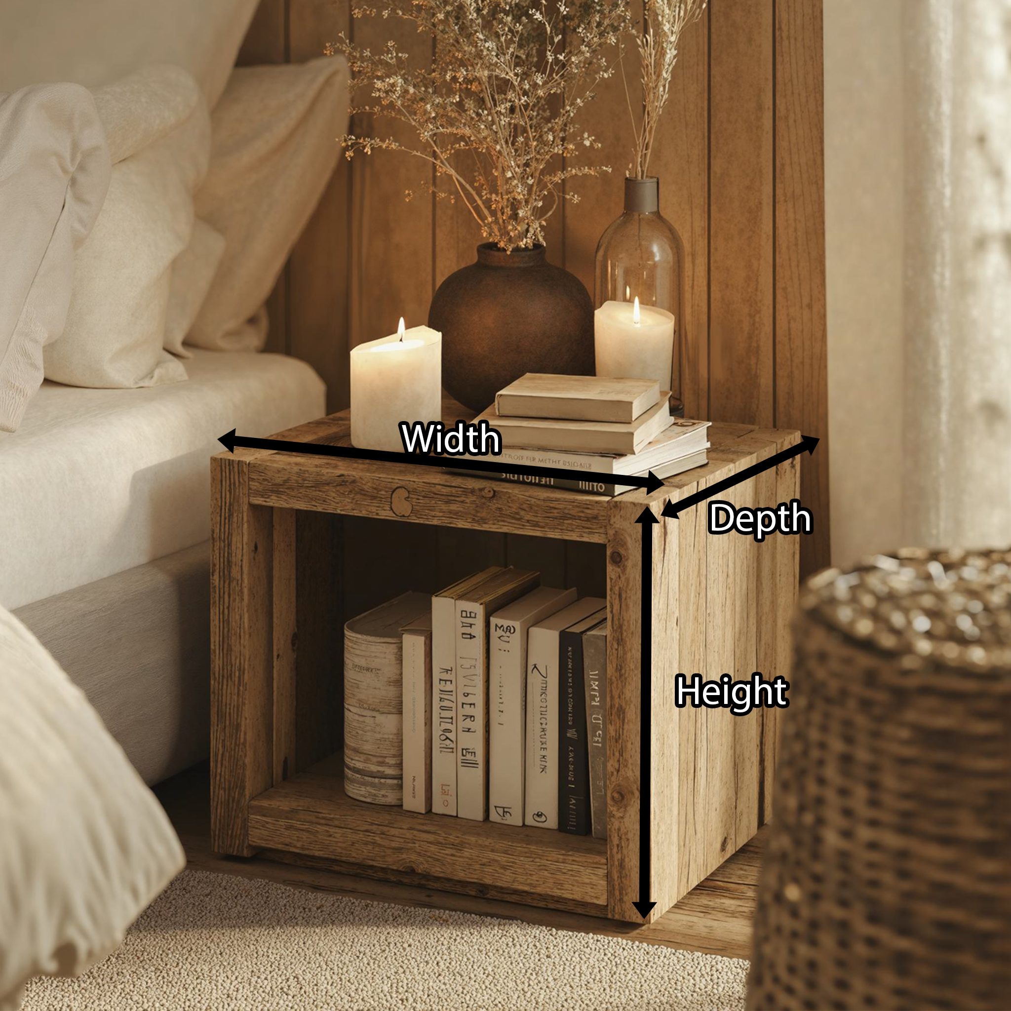 Natural Wooden Standing Nightstand With Open Storage SILDTNS019