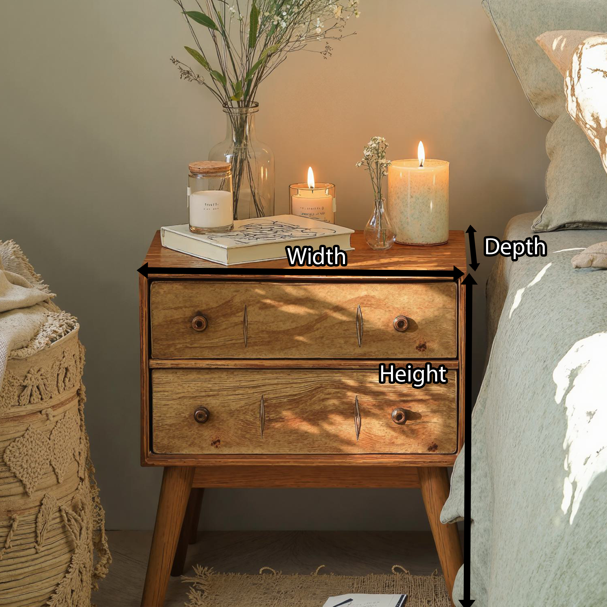 Classic Standing Bedside Table With 2 Drawers For Bedside SILDTNS011