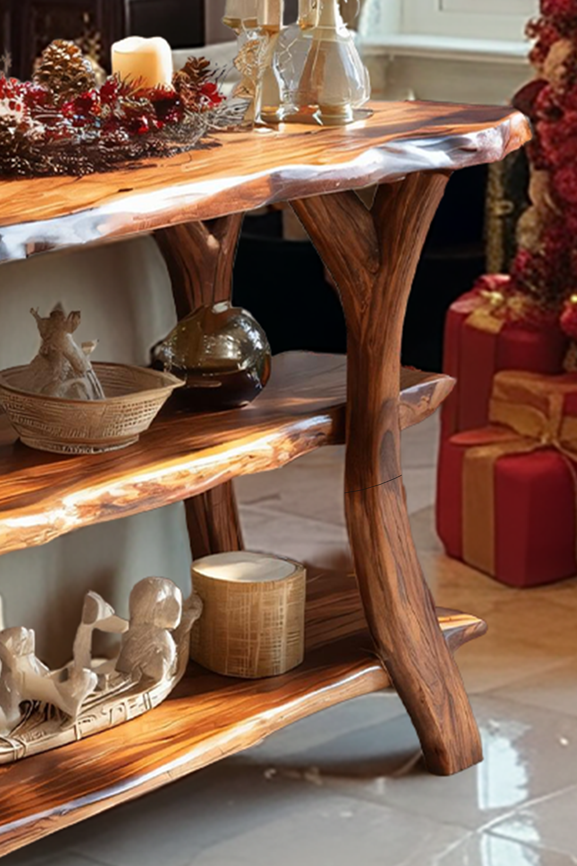 Mid Century Wooden Live Edge Console Table For Xmas Bedroom Holiday Decor SILDTTRCSC033