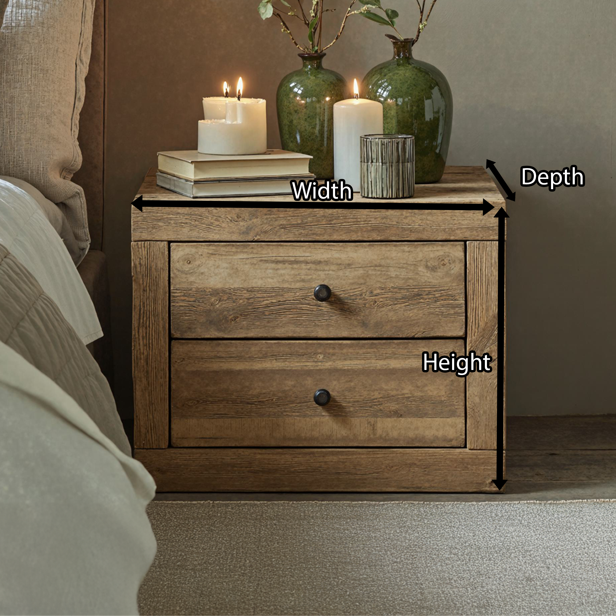 Standing Wooden Bedside Table With 2 Drawers SILDTNS012