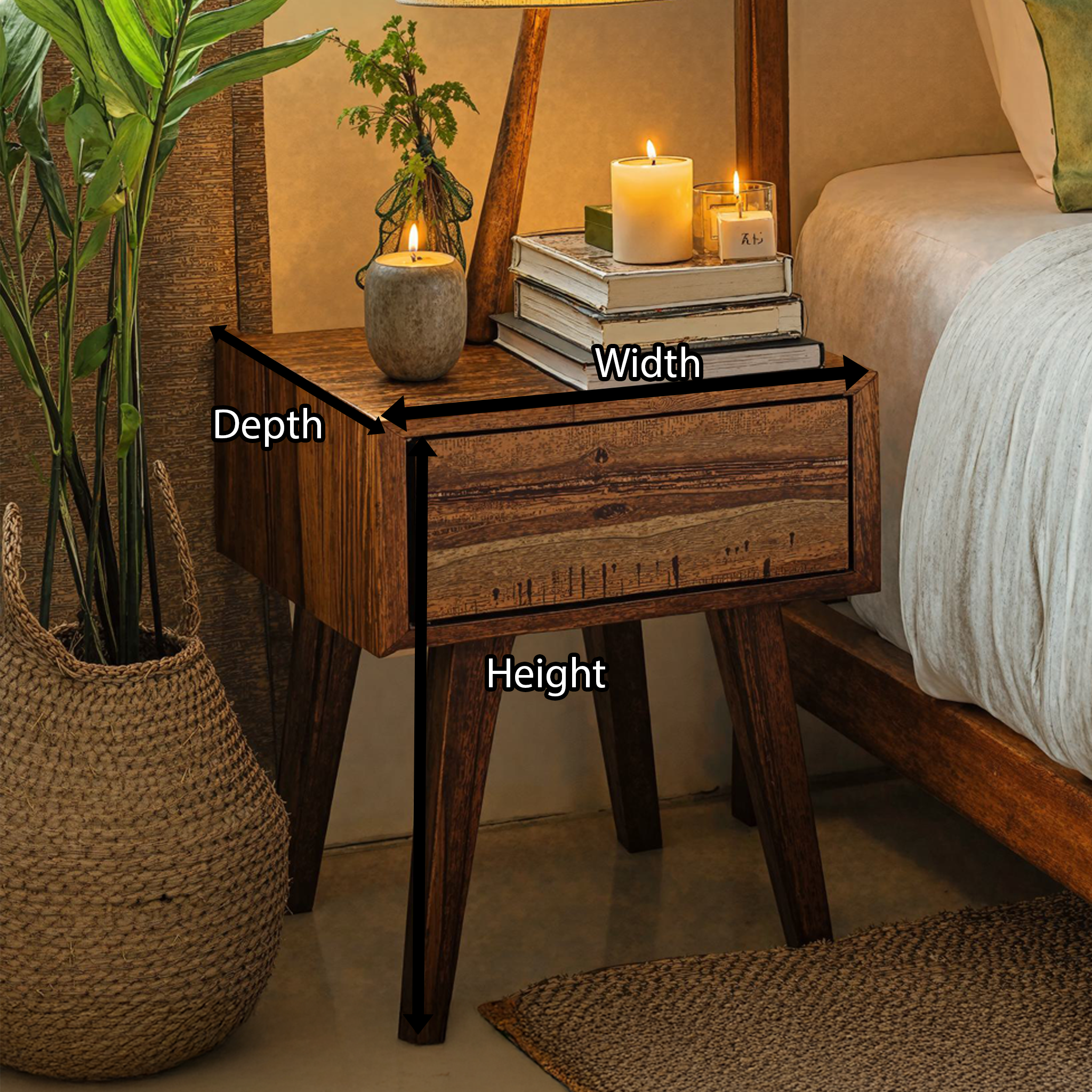 Handcrafted Rustic Wood Nightstand With 4 Sturdy Legs SILDTNS018