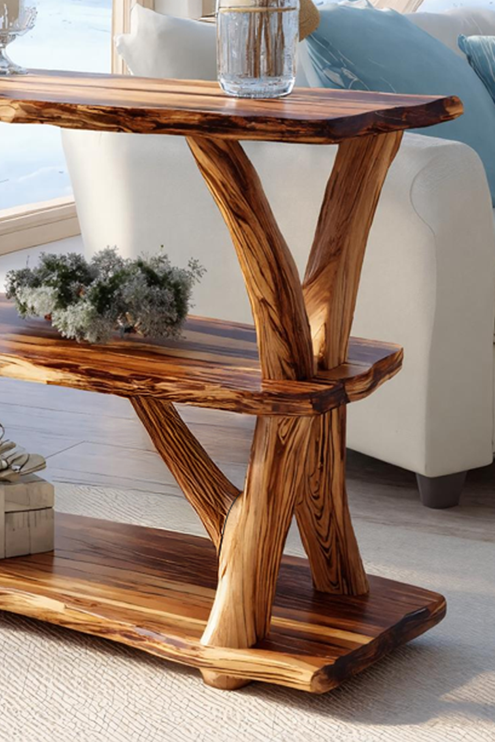 Mid Century Wooden Live Edge Console Table For Christmas Entryway Style SILDTTRCSC009