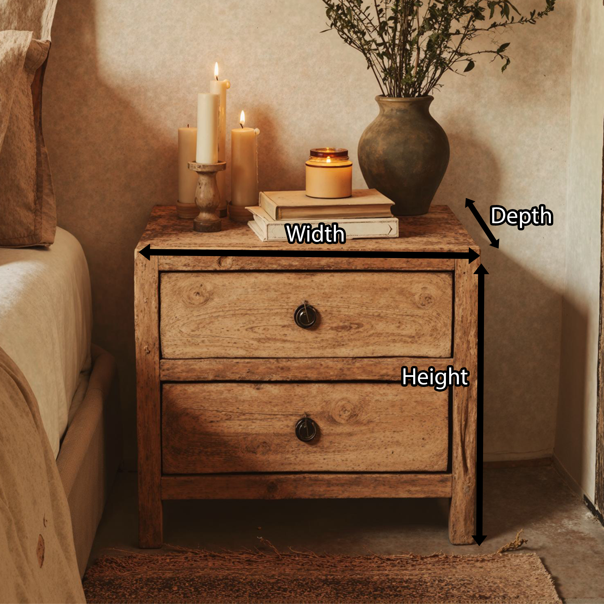 Wooden Farmhouse Nightstand With 2 Drawers SILDTNS014