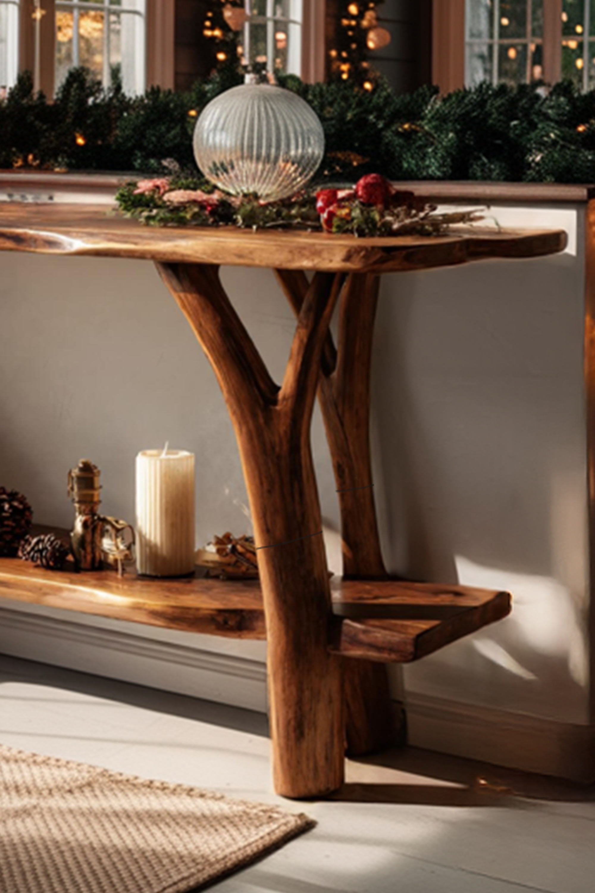 Mid Century Wooden Live Edge Console Table For Holiday Christmas Entryway SILDTTRCSC041