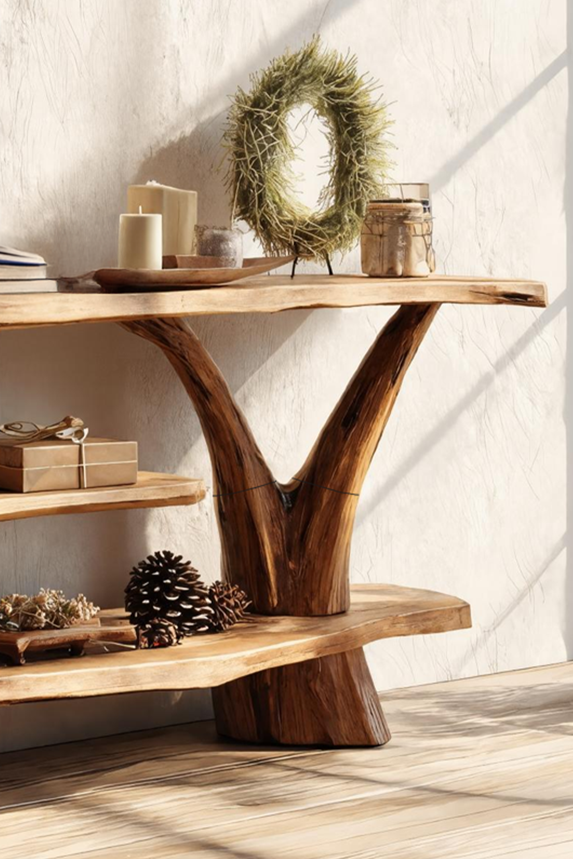 Handcrafted Solid Wood Console Table For Holiday Bedroom Christmas Design SILDTTRCSC047