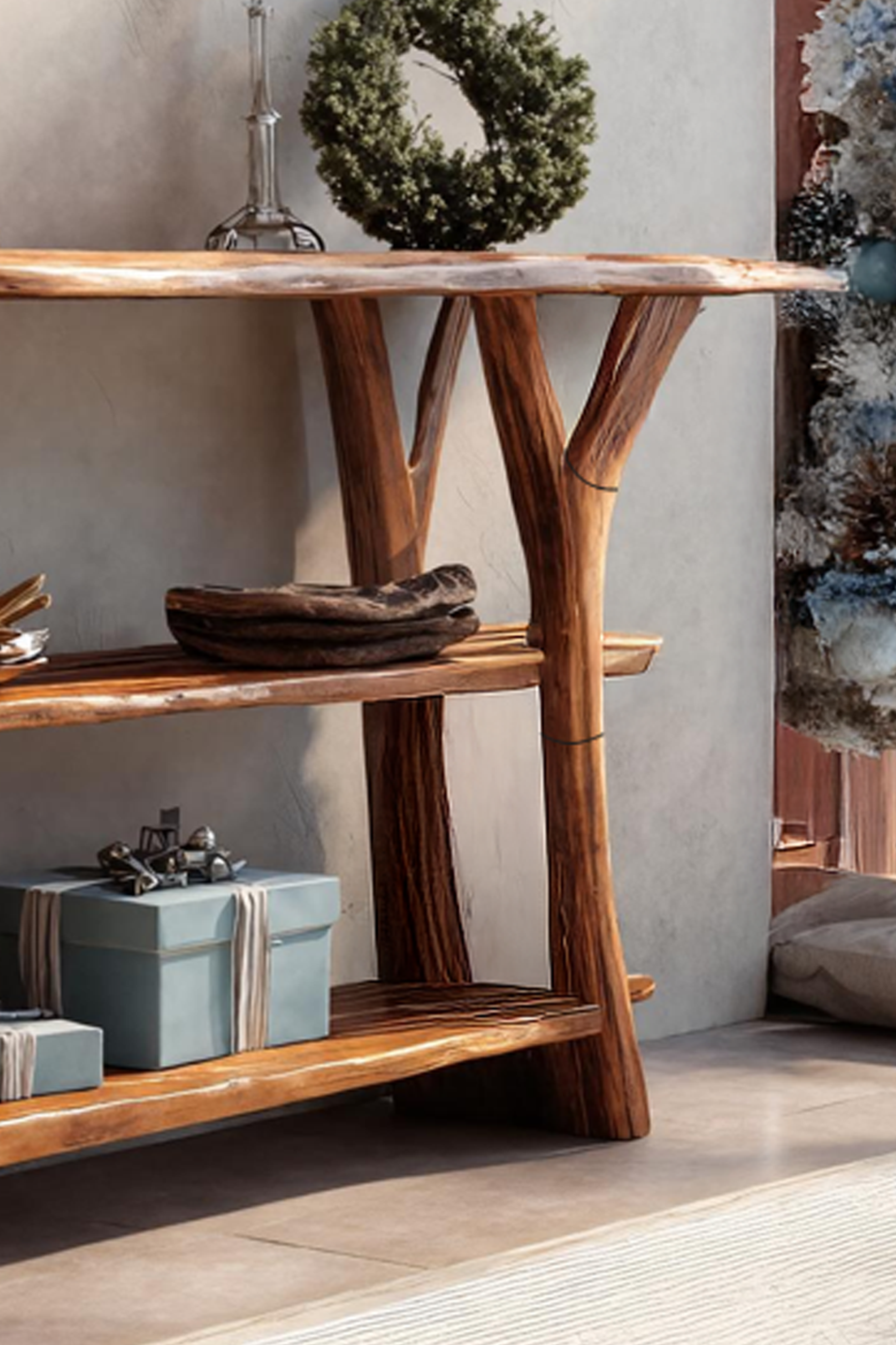 Modern Wooden Live Edge Console Table For Holiday Furniture Decor Xmas SILDTTRCSC012