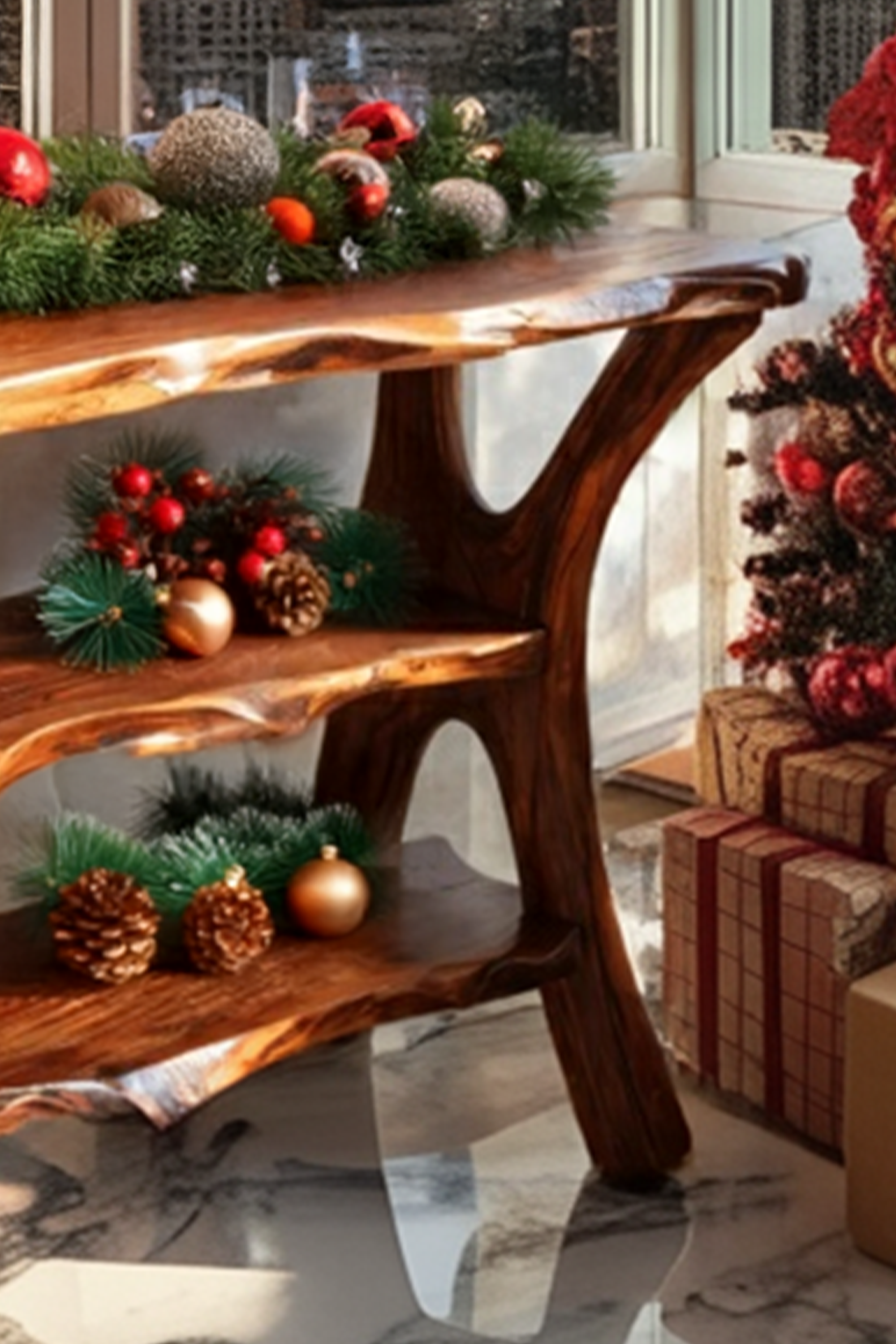Farmhouse Wooden Live Edge Console Table For Seasonal Holiday Bedroom Decor SILDTTRCSC038