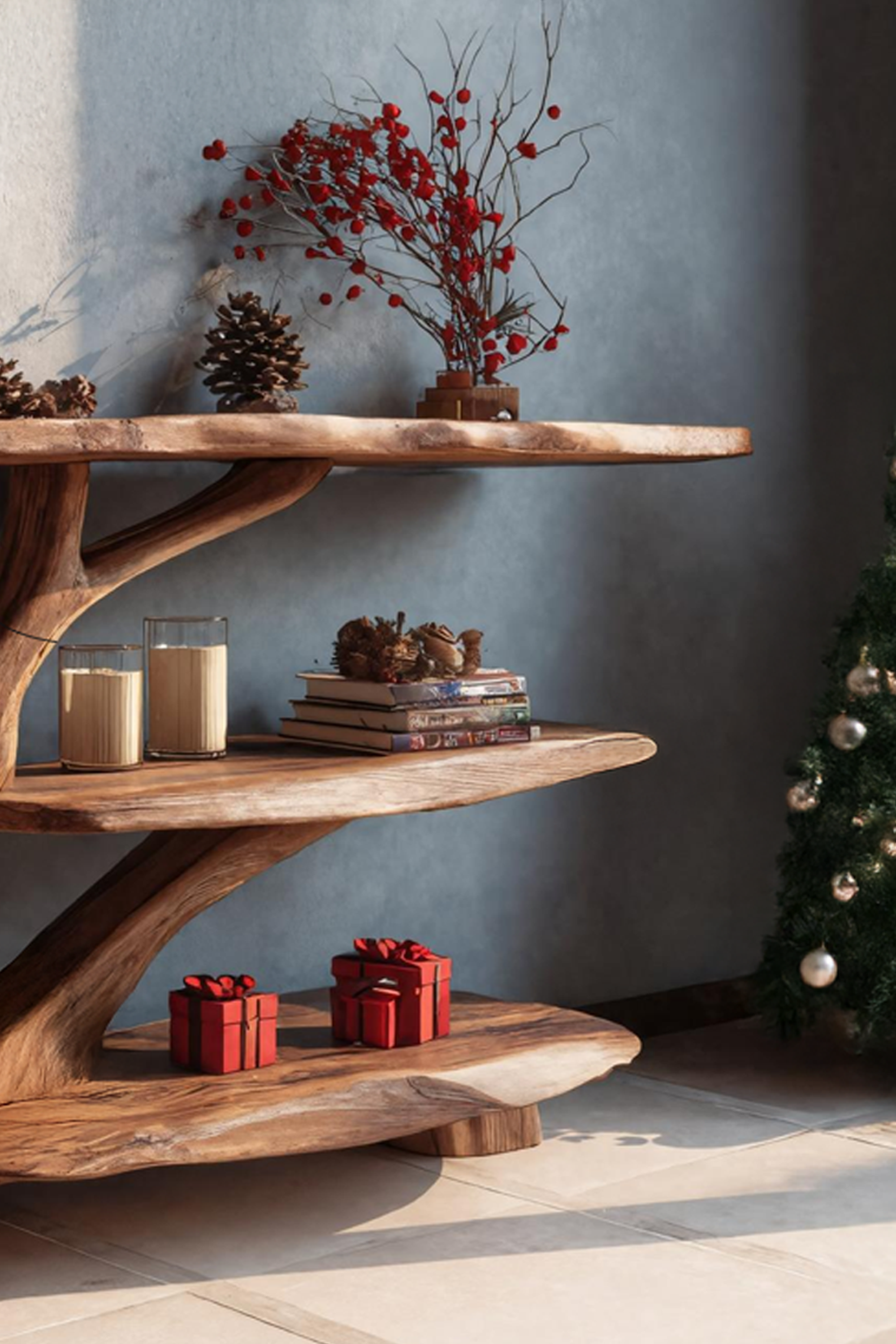 Handcrafted Live Edge Entryway Table For Seasonal Holiday Xmas Living Room SILDTTRCSC019