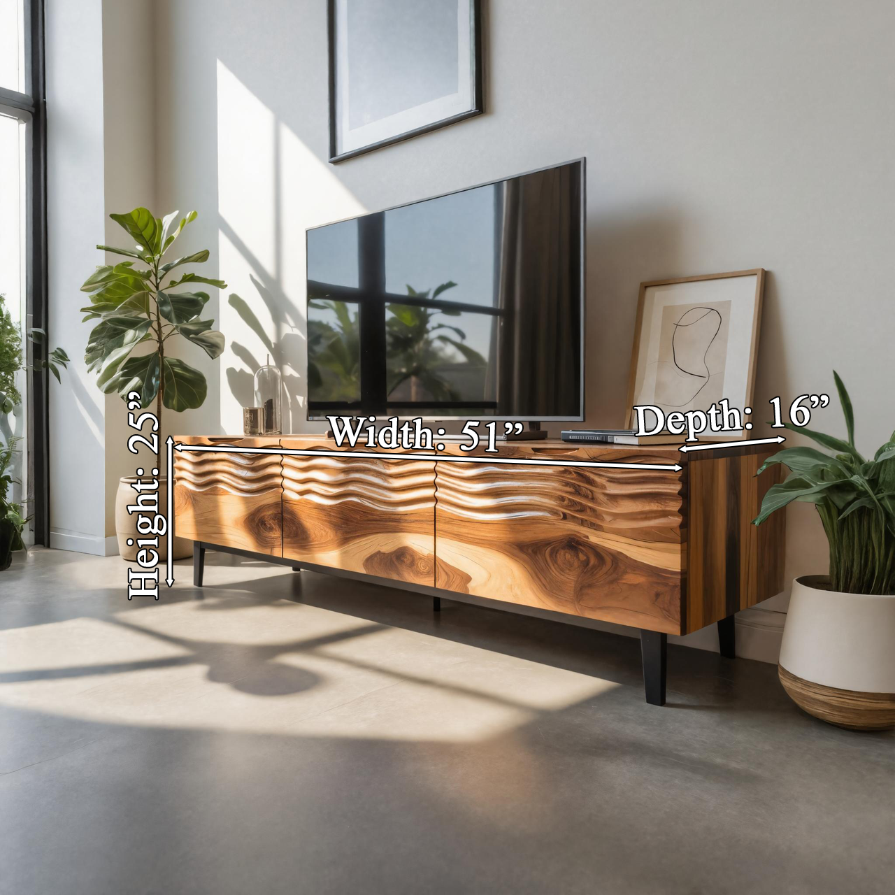 Modern Organic Wooden Sideboard Wave Front Design For Living Room SITHTTSD008