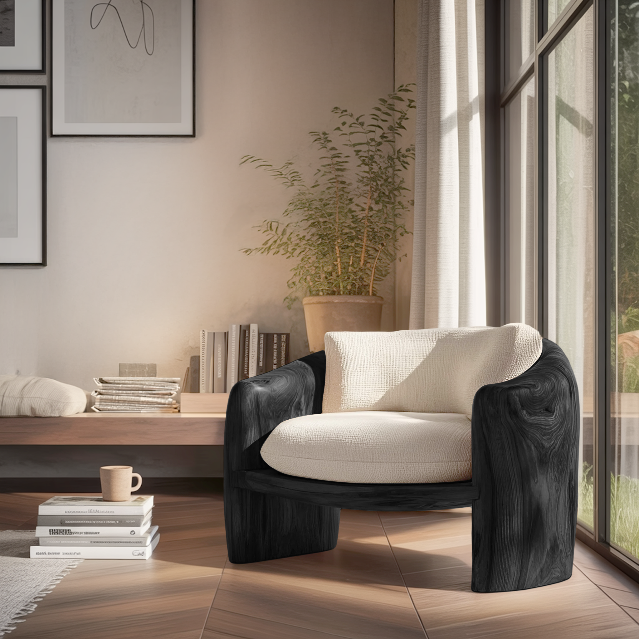 Modern Organic Lounge Chair Sculptural Form For Living Room RTTHHNCHR081